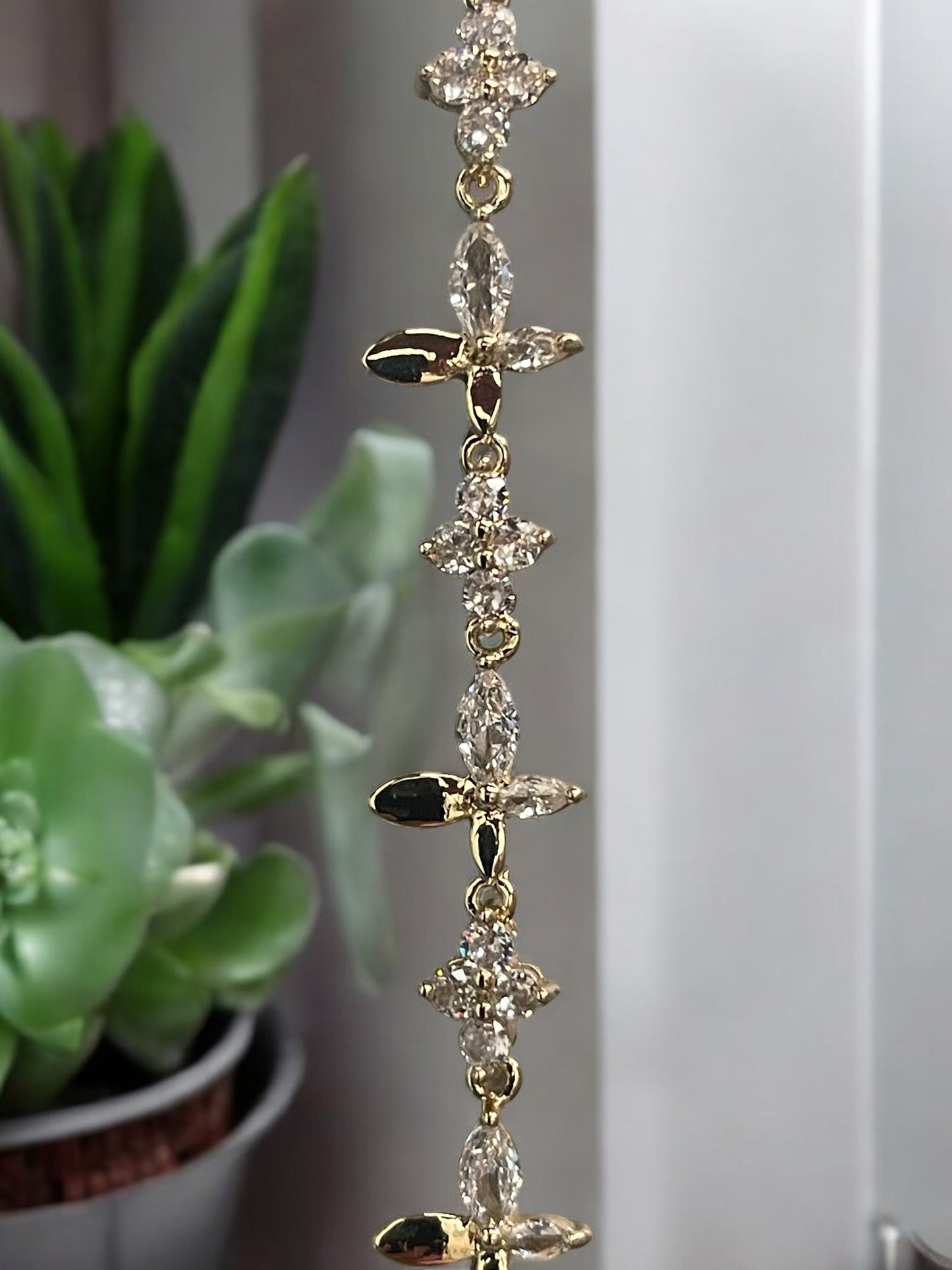 Flower Design 14k Gold Electroplated CZ Bracelet