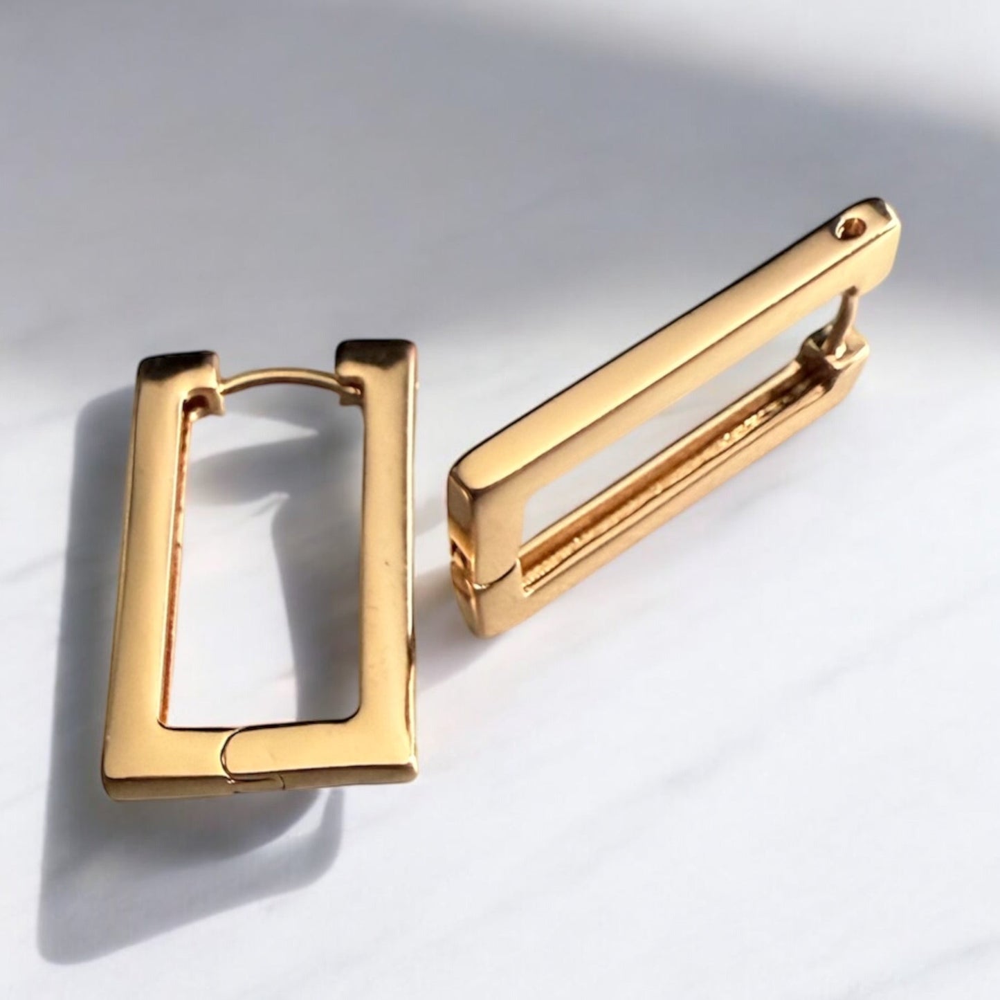 Rectangle Polished 18k Gold Electroplated Earrings