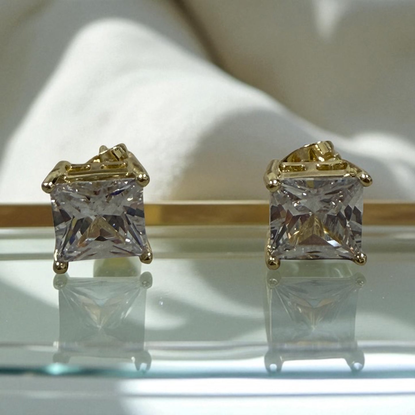 Diamond Cut Cz Stone 14k Gold Electroplated Stud Earrings