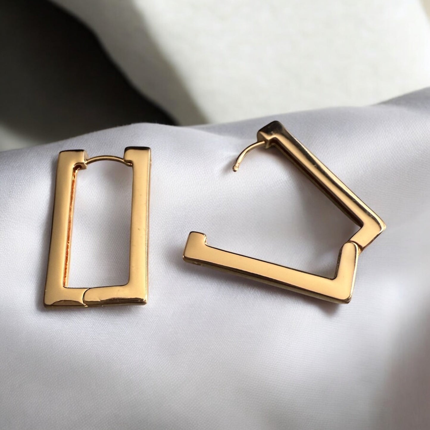 Rectangle Polished 18k Gold Electroplated Earrings