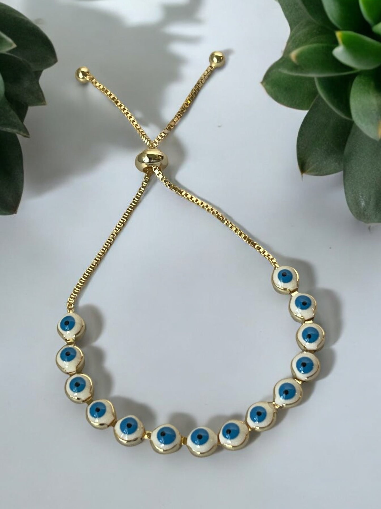 Evil Eye 18k Gold Electroplated Slider Bracelet