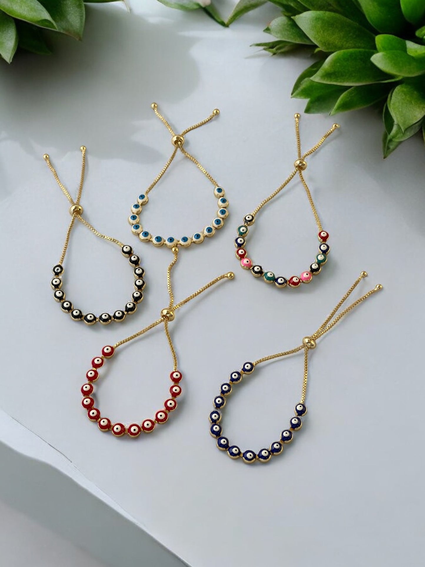 Evil Eye 18k Gold Electroplated Slider Bracelet