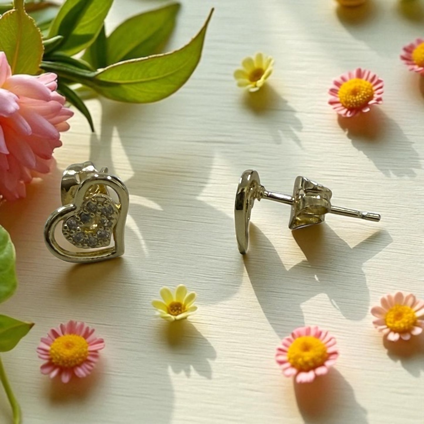 Heart with Cz Stones 14k Gold Electroplated Earrings