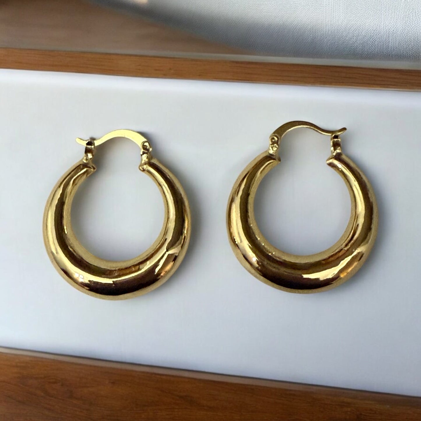 Half Moon Style 14k Gold Electroplated Hoop Earrings