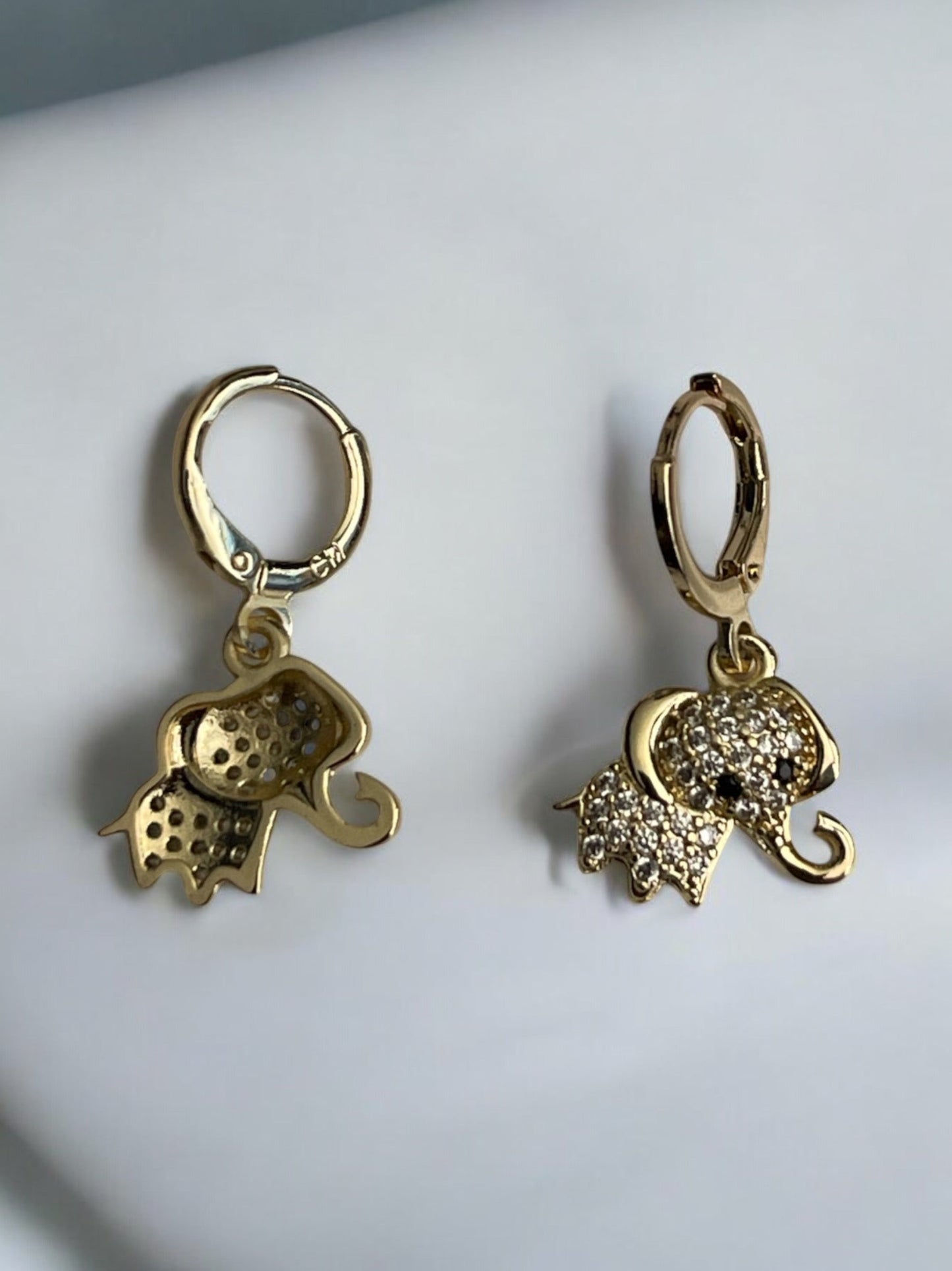 Elephant with CZ 14k Gold Electroplated Earrings
