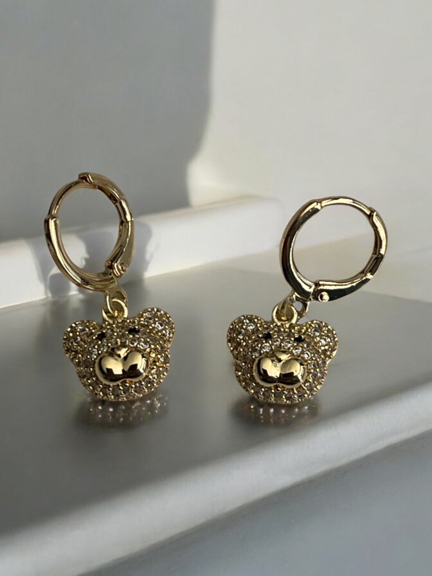 Teddy Bear with CZ 14k Gold Electroplated Earrings