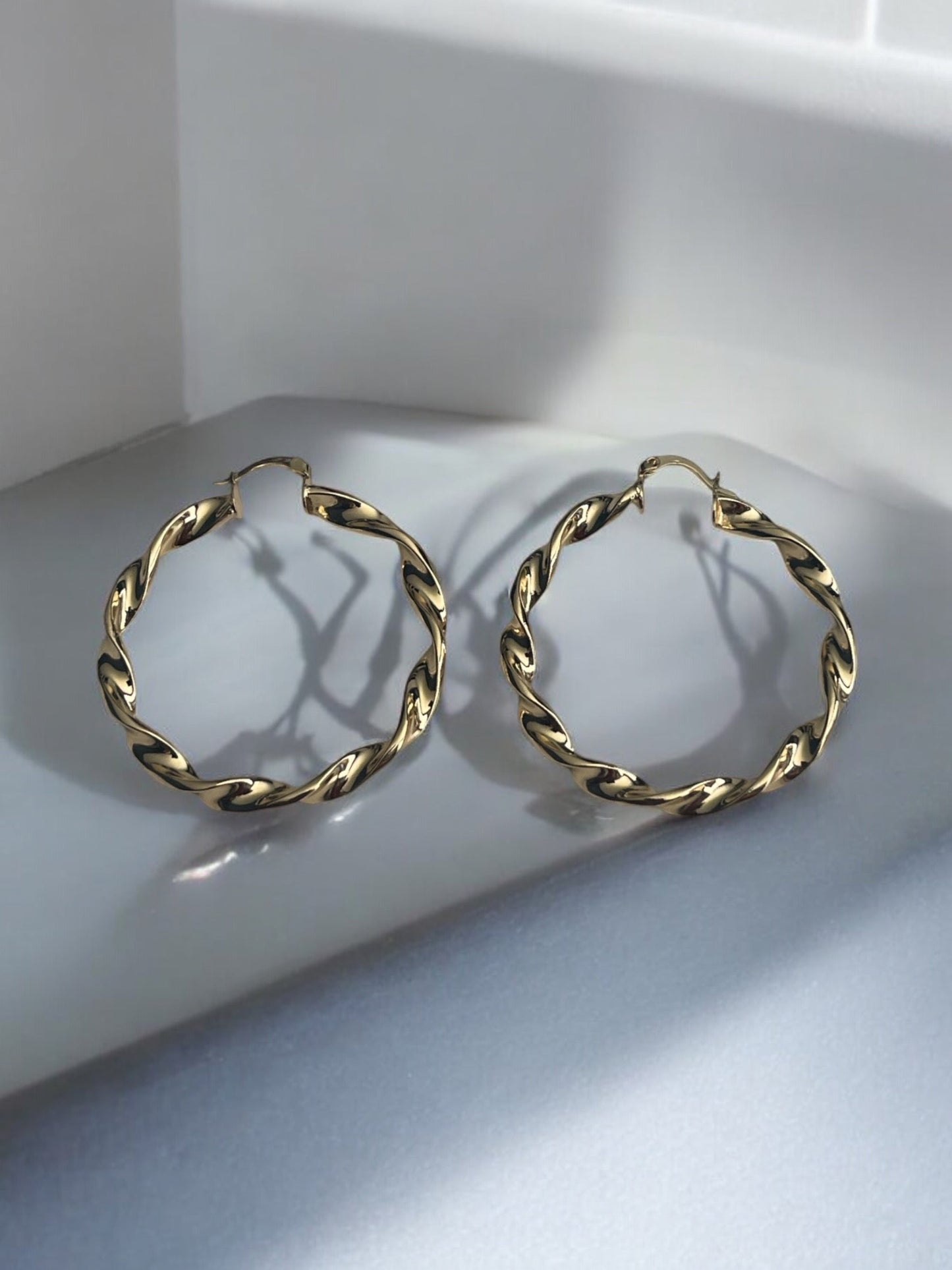 Swirl Style 14k Gold Electroplated Hoop Earrings