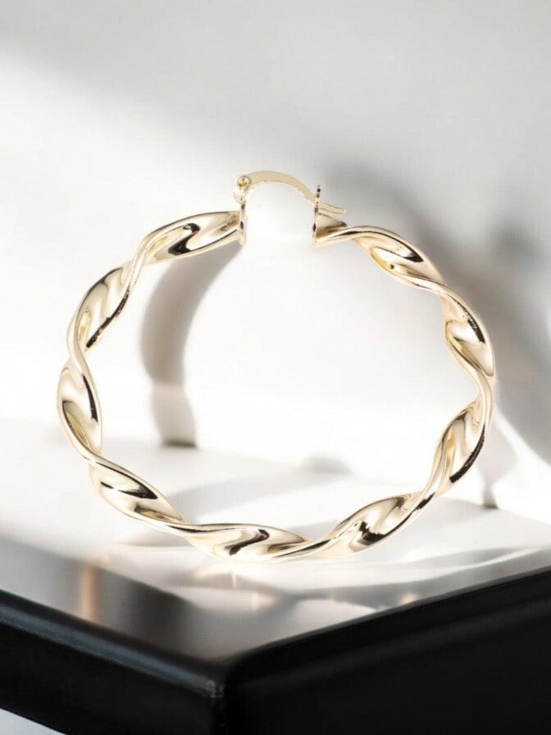 Swirl Style 14k Gold Electroplated Hoop Earrings