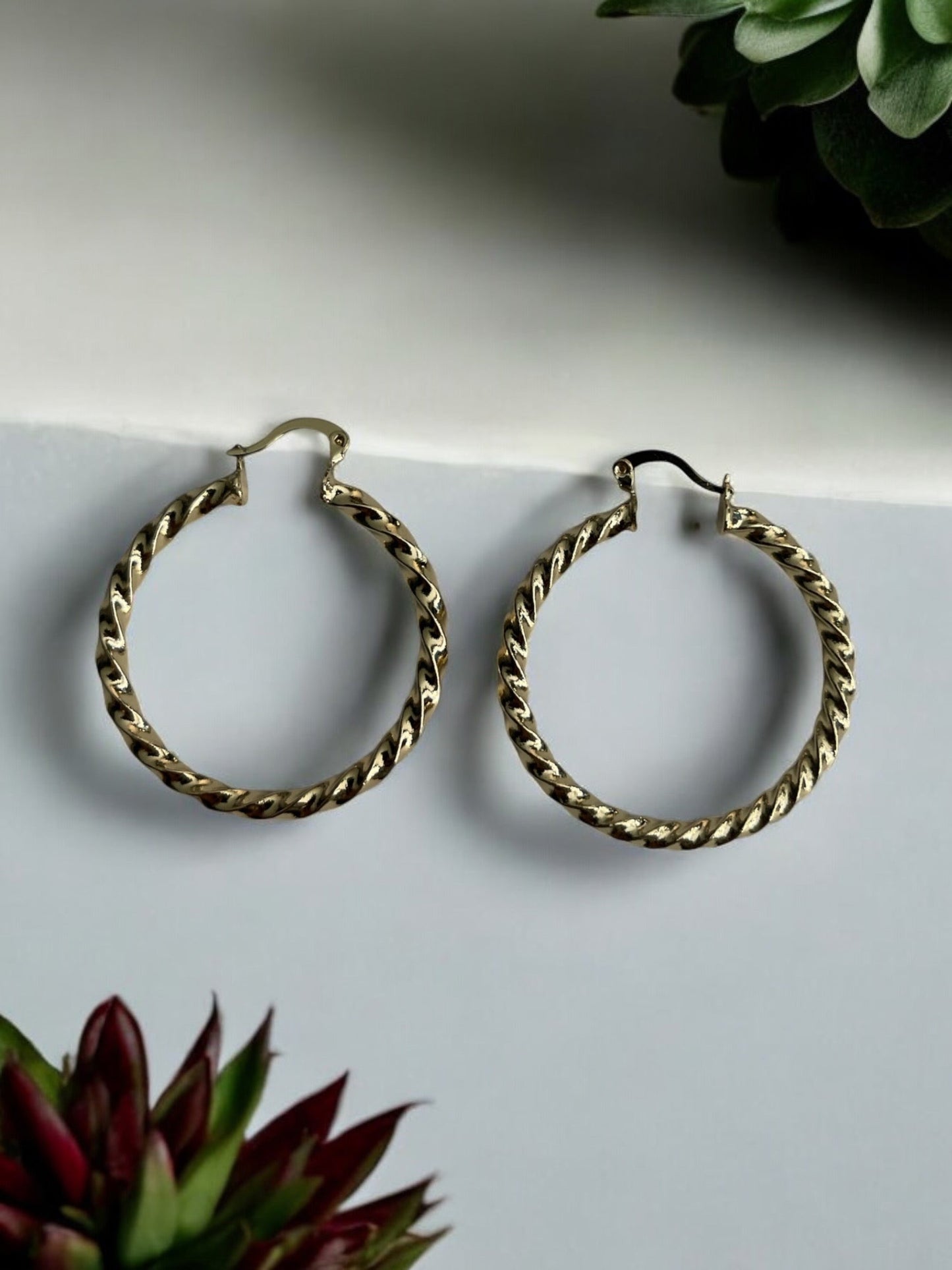 Swirl Style 14k Gold Electroplated Hoop Earrings