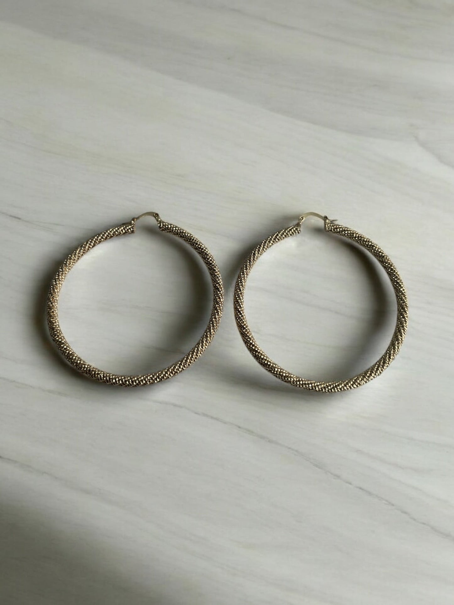 Grained Rope Style 14k Gold Electroplated Hoop Earrings