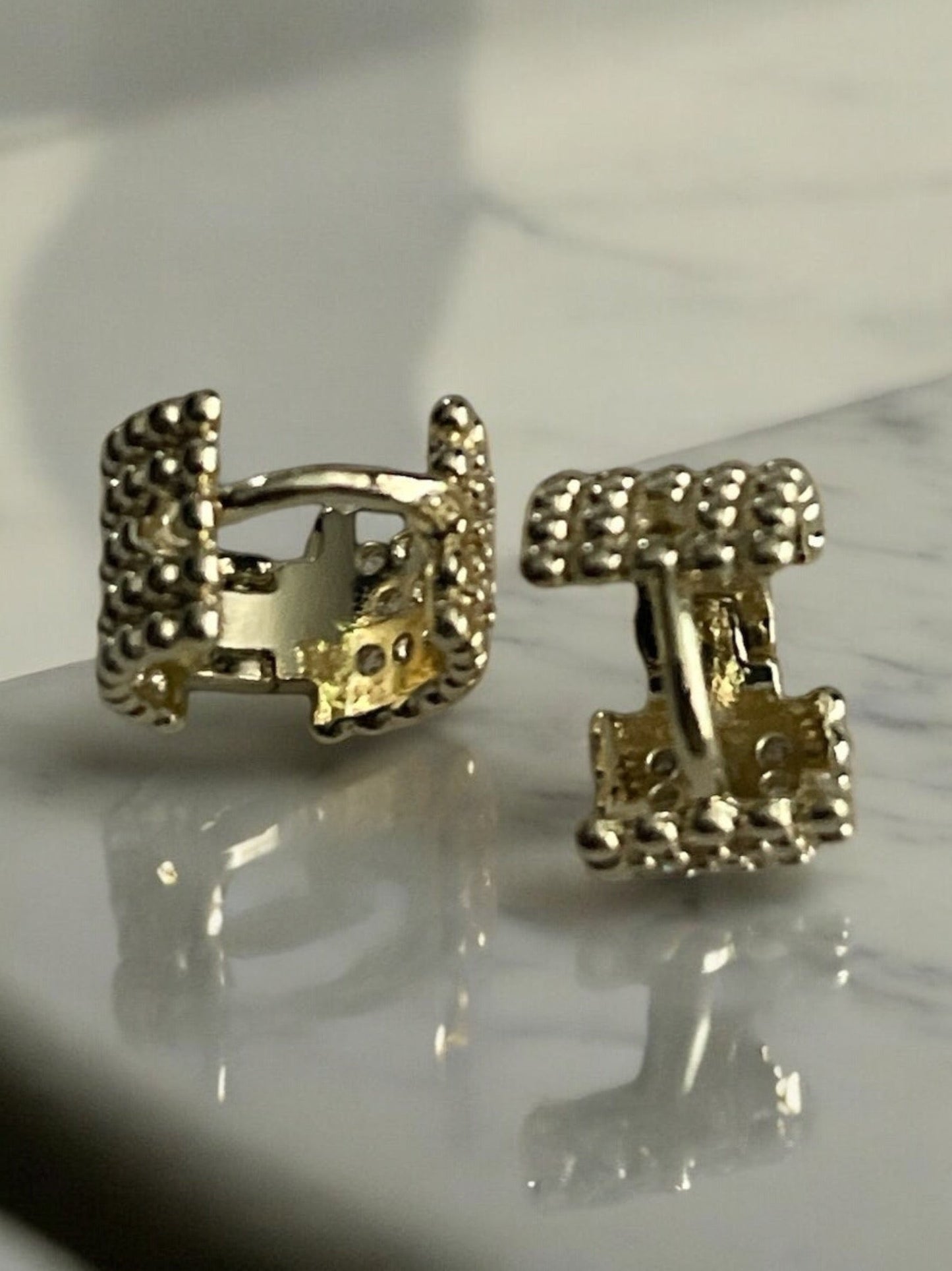 Paved CZ 14k Gold Electroplated Huggie Earrings