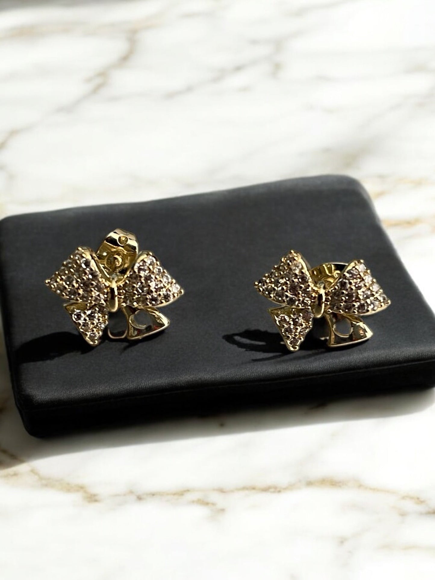 Bow Style with CZ 14k Gold Electroplated Earrings