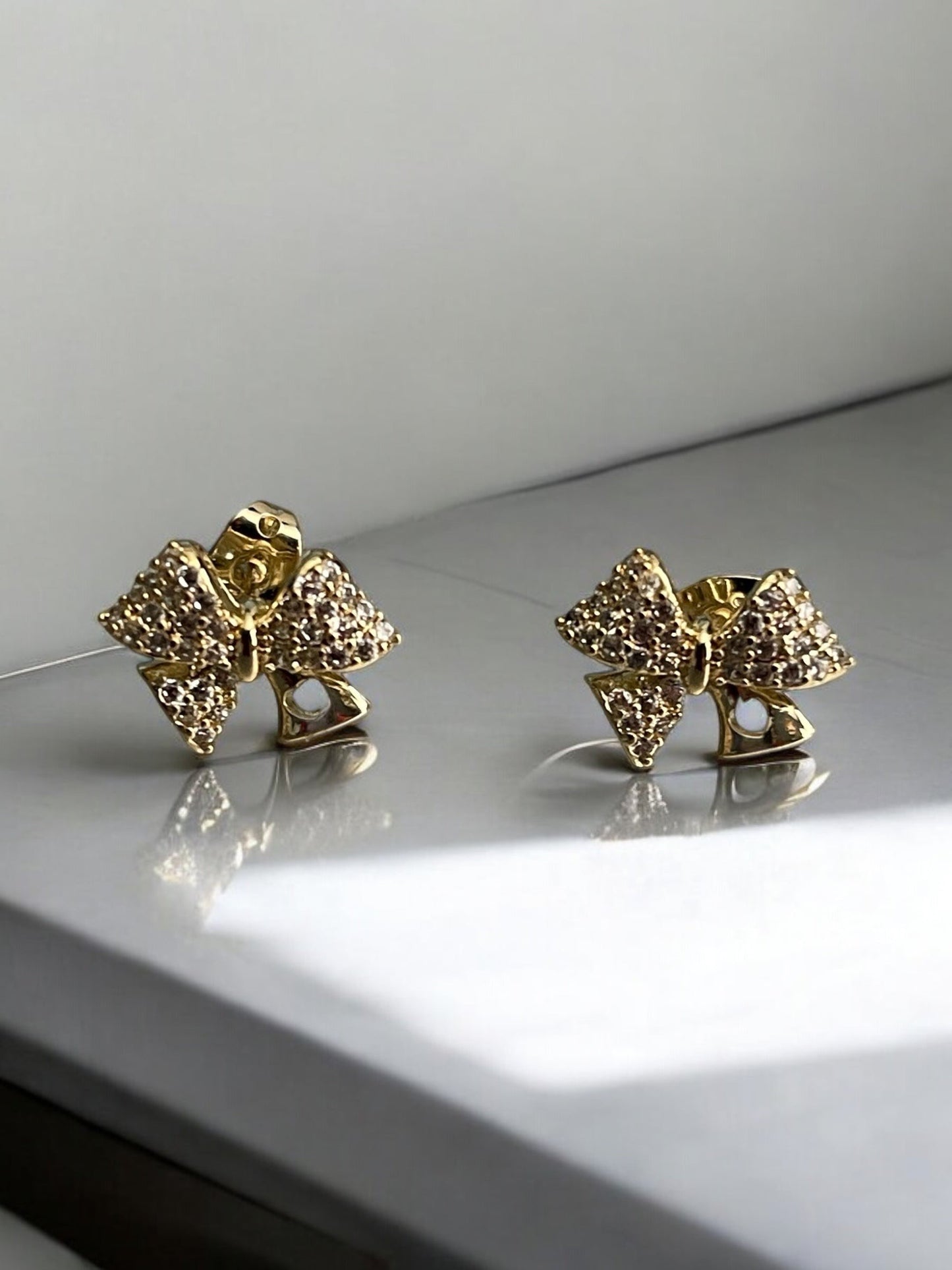 Bow Style with CZ 14k Gold Electroplated Earrings