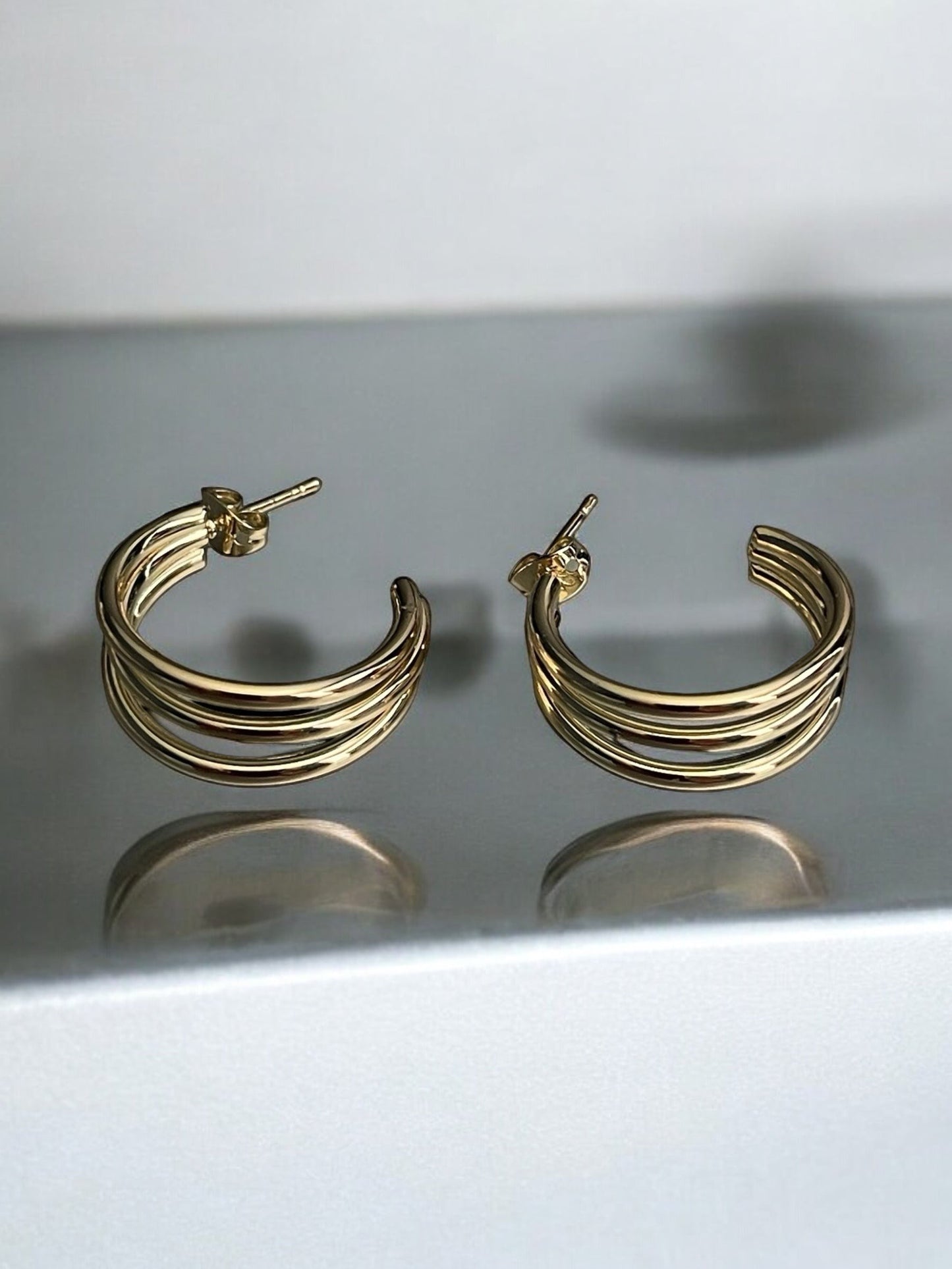 Triple Line 14k Gold Electroplated Hoop Earrings