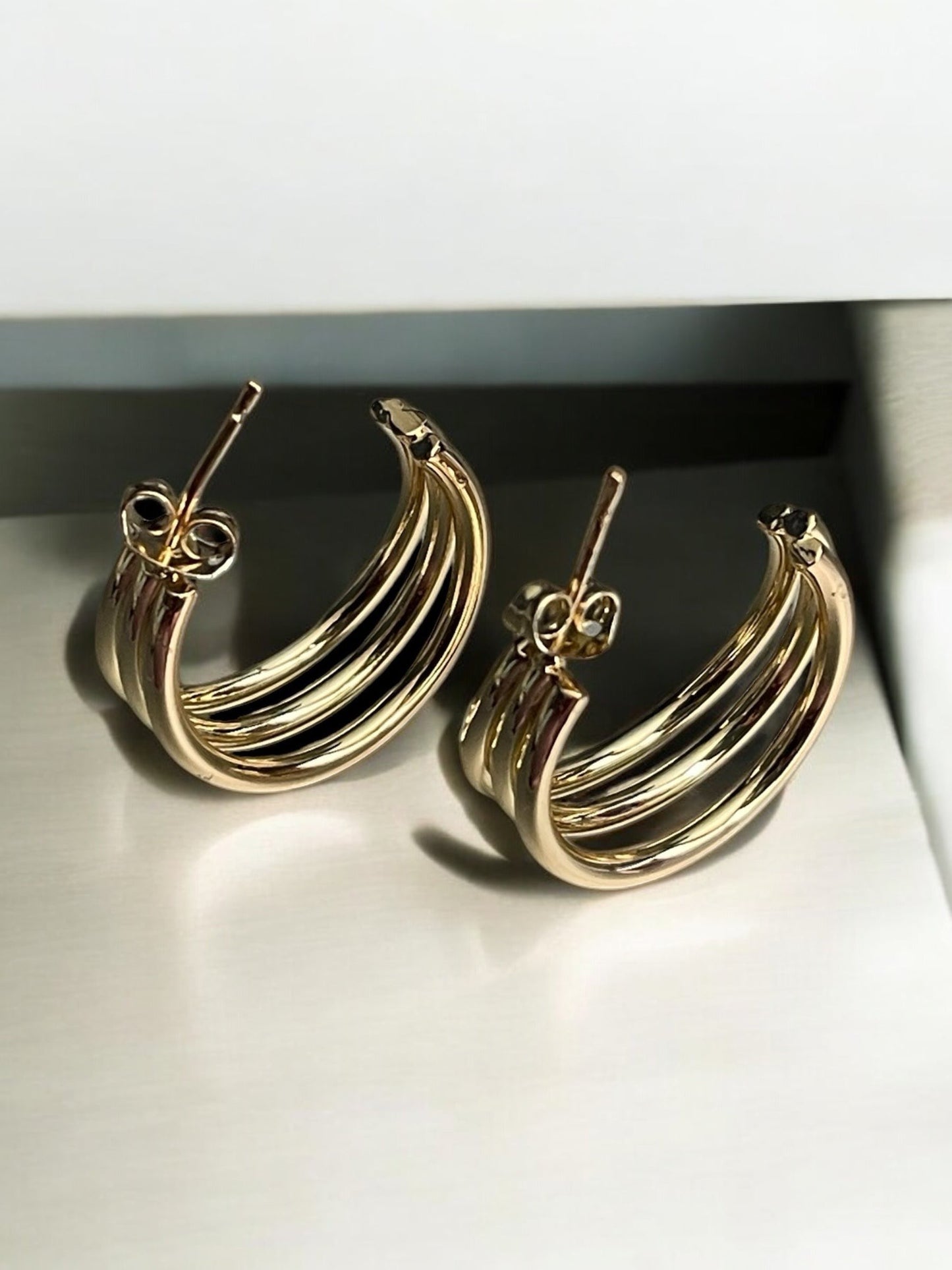 Triple Line 14k Gold Electroplated Hoop Earrings