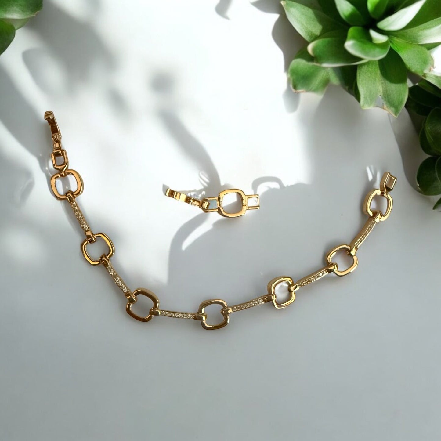 Square Link 18k Gold Electroplated Bracelet