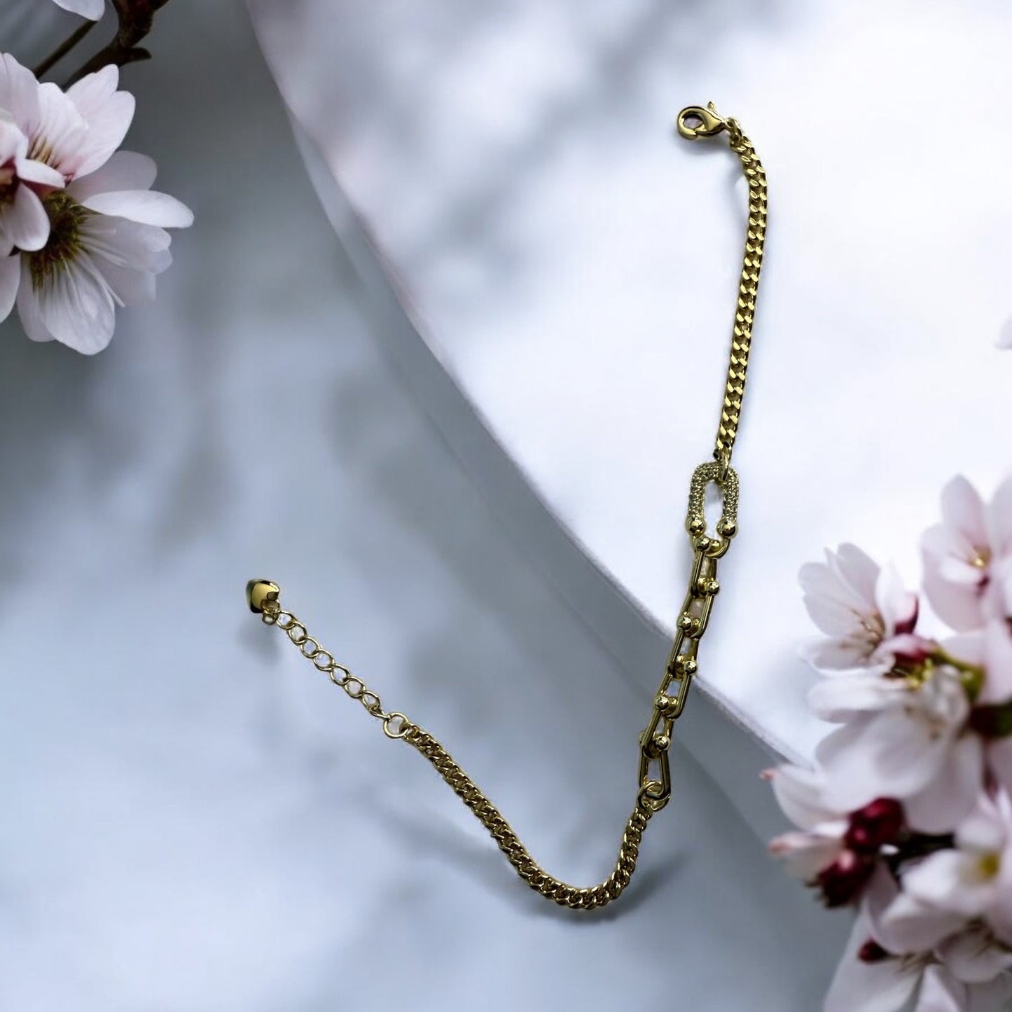 Chain Link CZ 14k Gold Electroplated Bracelet
