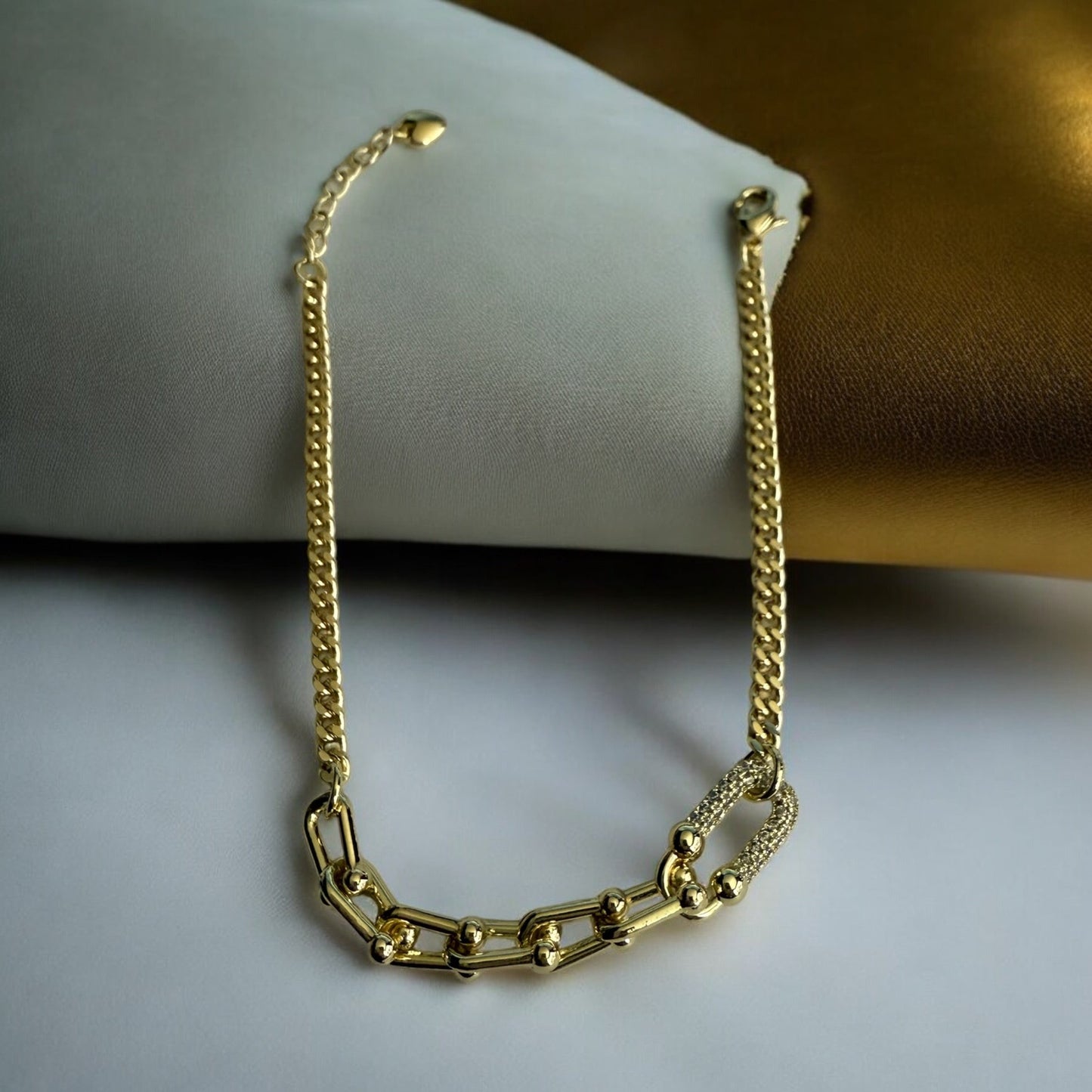 Chain Link CZ 14k Gold Electroplated Bracelet