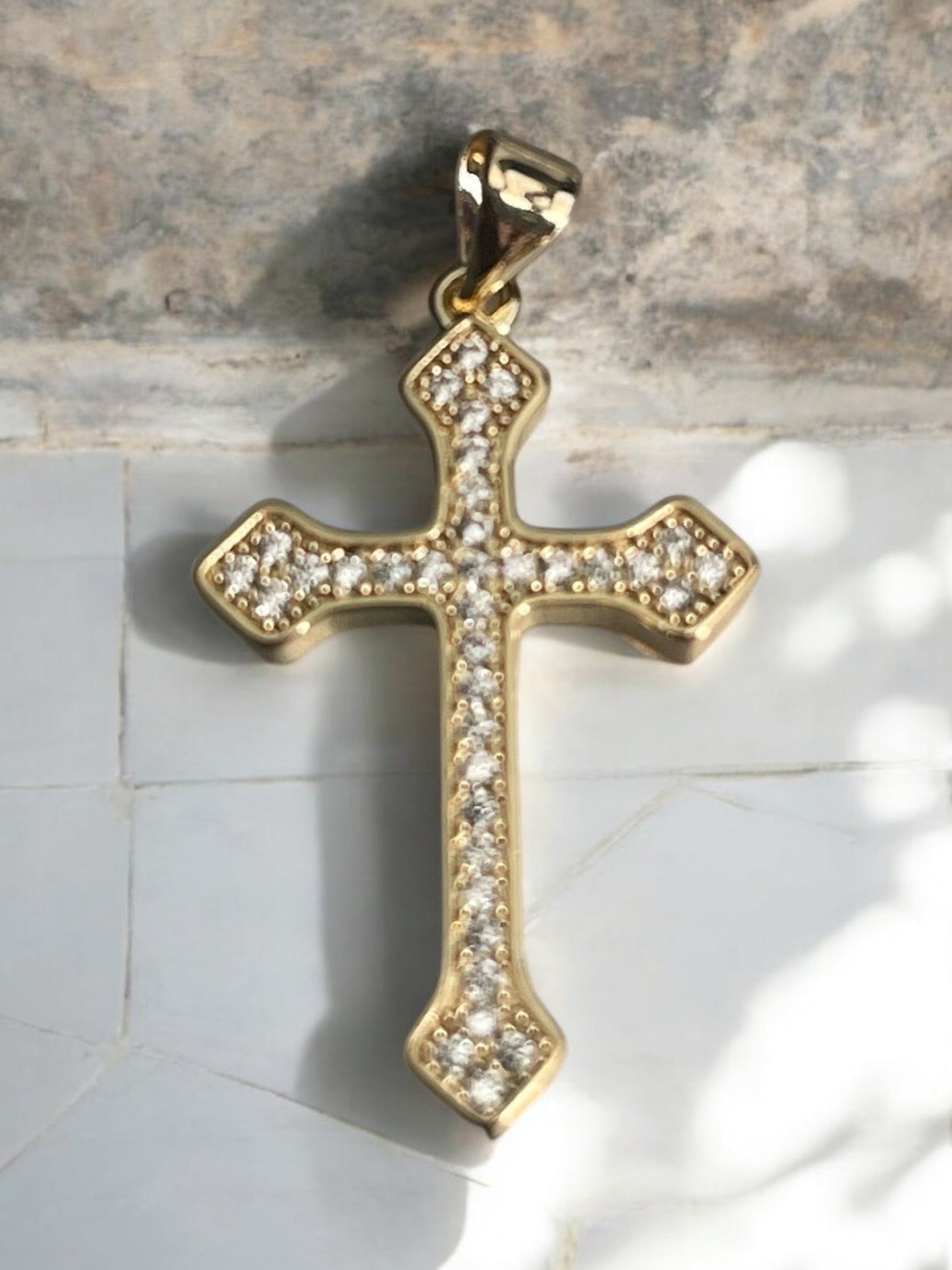 Cross CZ 14k Gold Electroplated Pendant