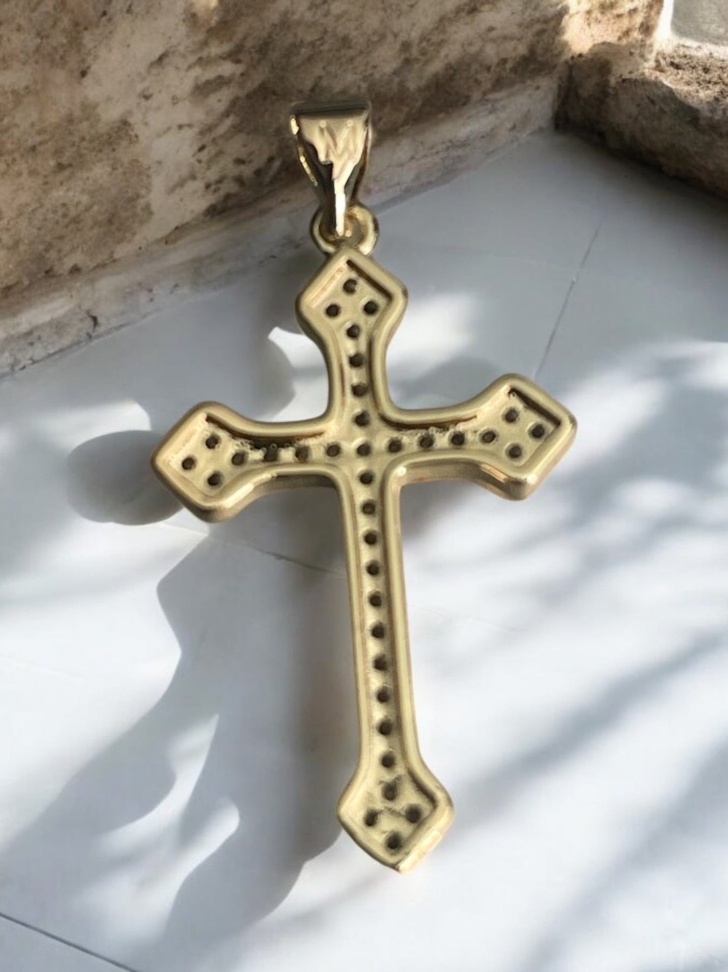 Cross CZ 14k Gold Electroplated Pendant