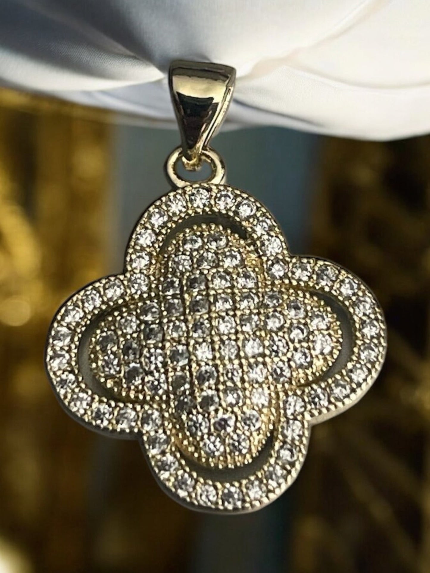 Clover CZ 14k Gold Electroplated Pendant