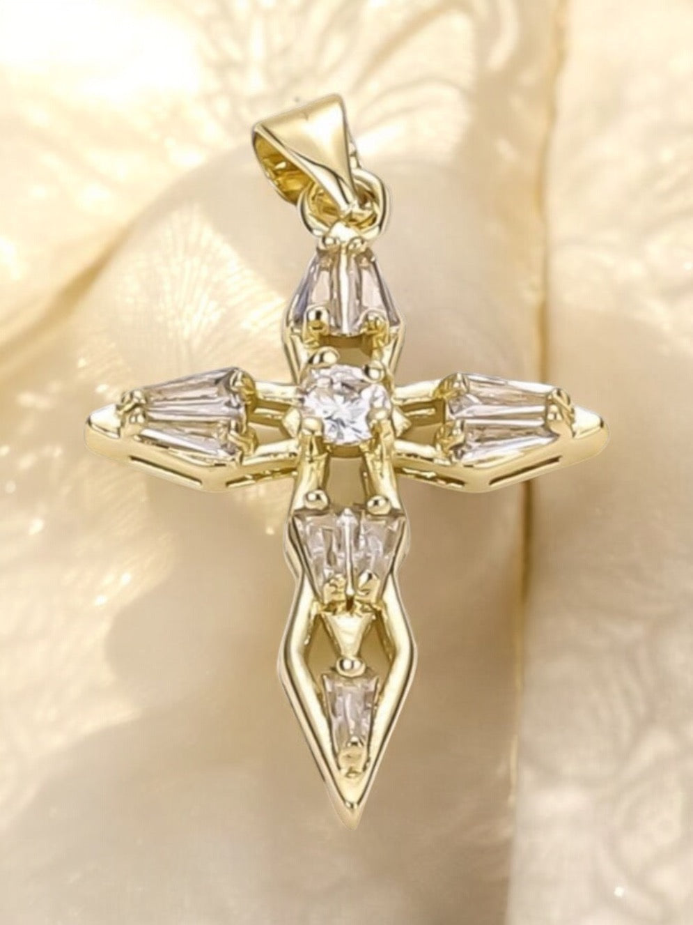 Cross CZ 14k Gold Electroplated Pendant