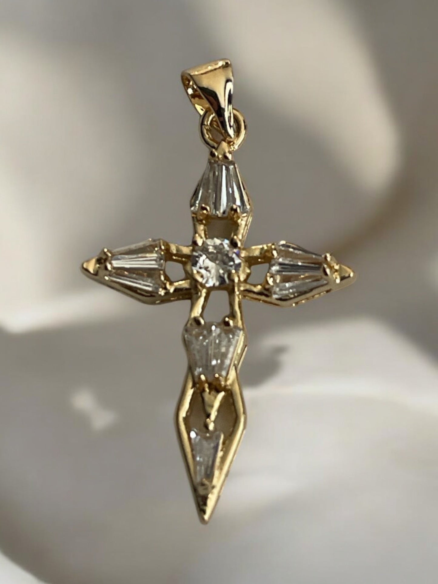 Cross CZ 14k Gold Electroplated Pendant