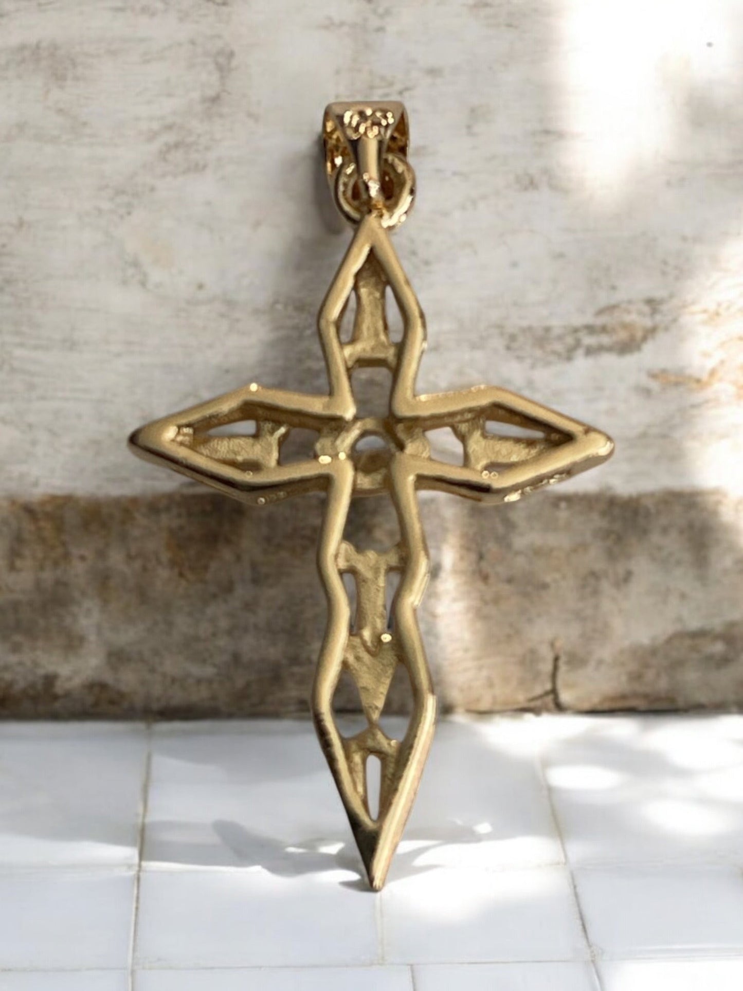 Cross CZ 14k Gold Electroplated Pendant