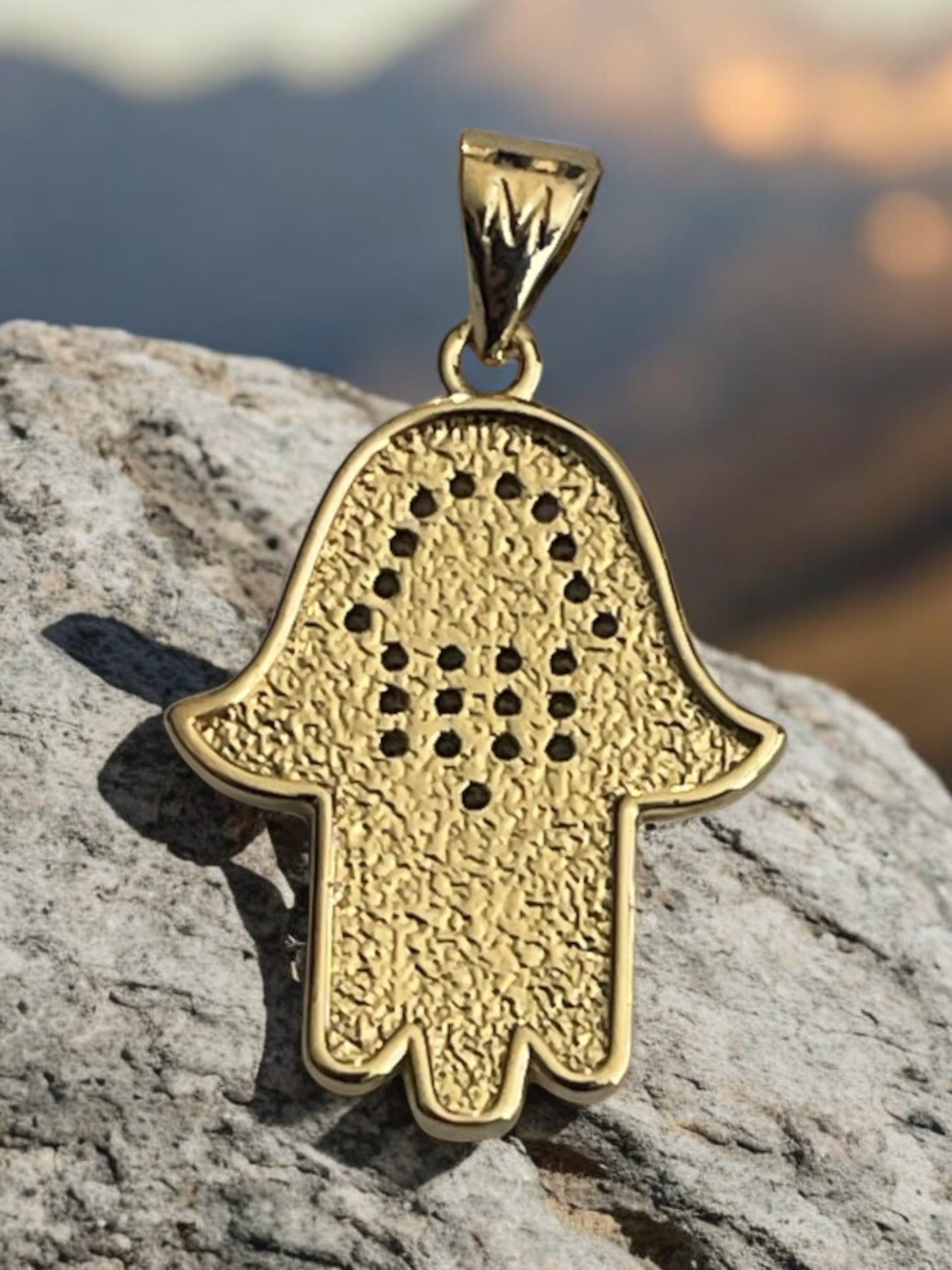 Hand of Fatima Style Red Color With Cz Stones 14k Gold Electroplated Pendant