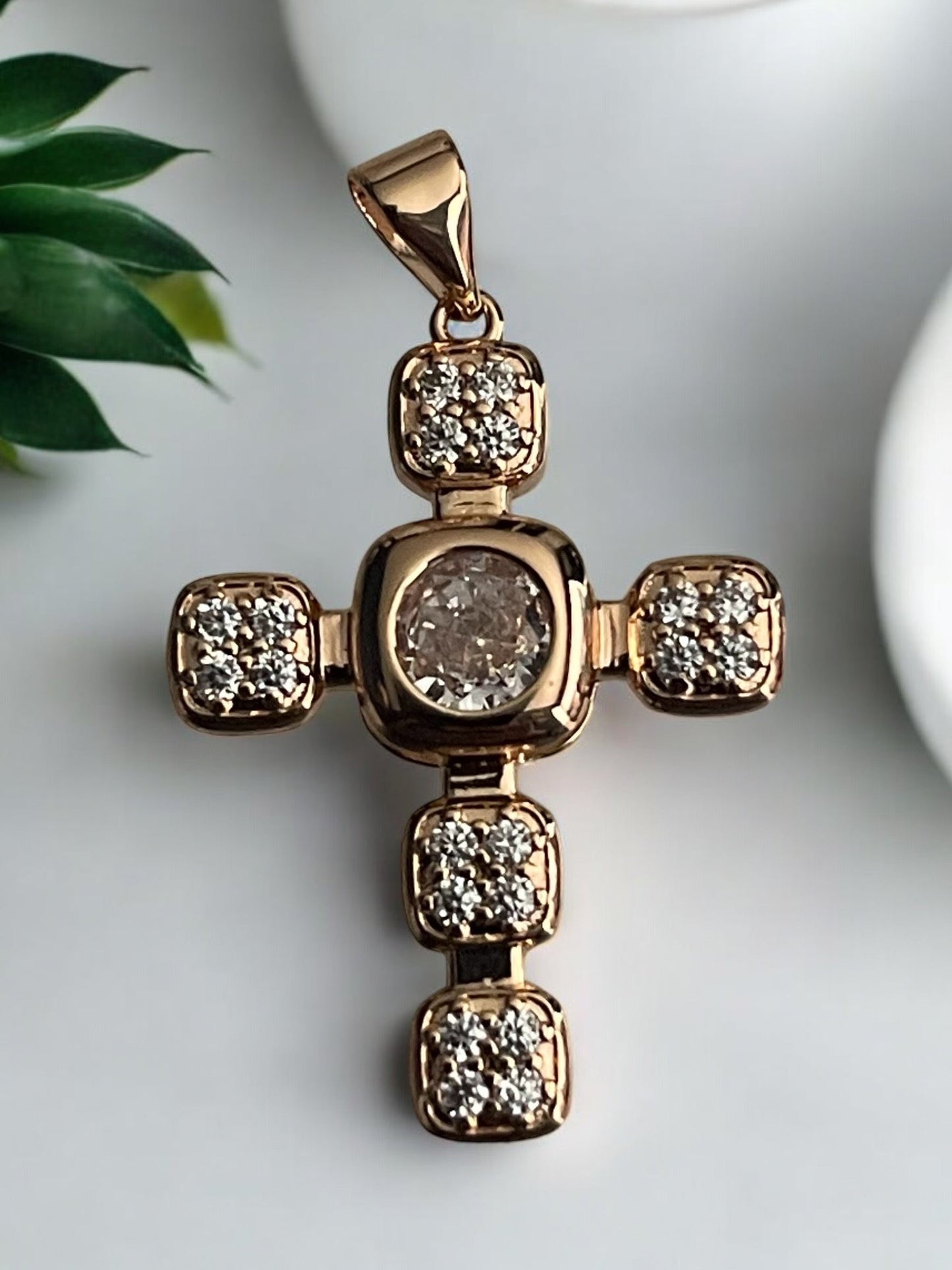 Cross CZ 18k Gold Electroplated Pendant