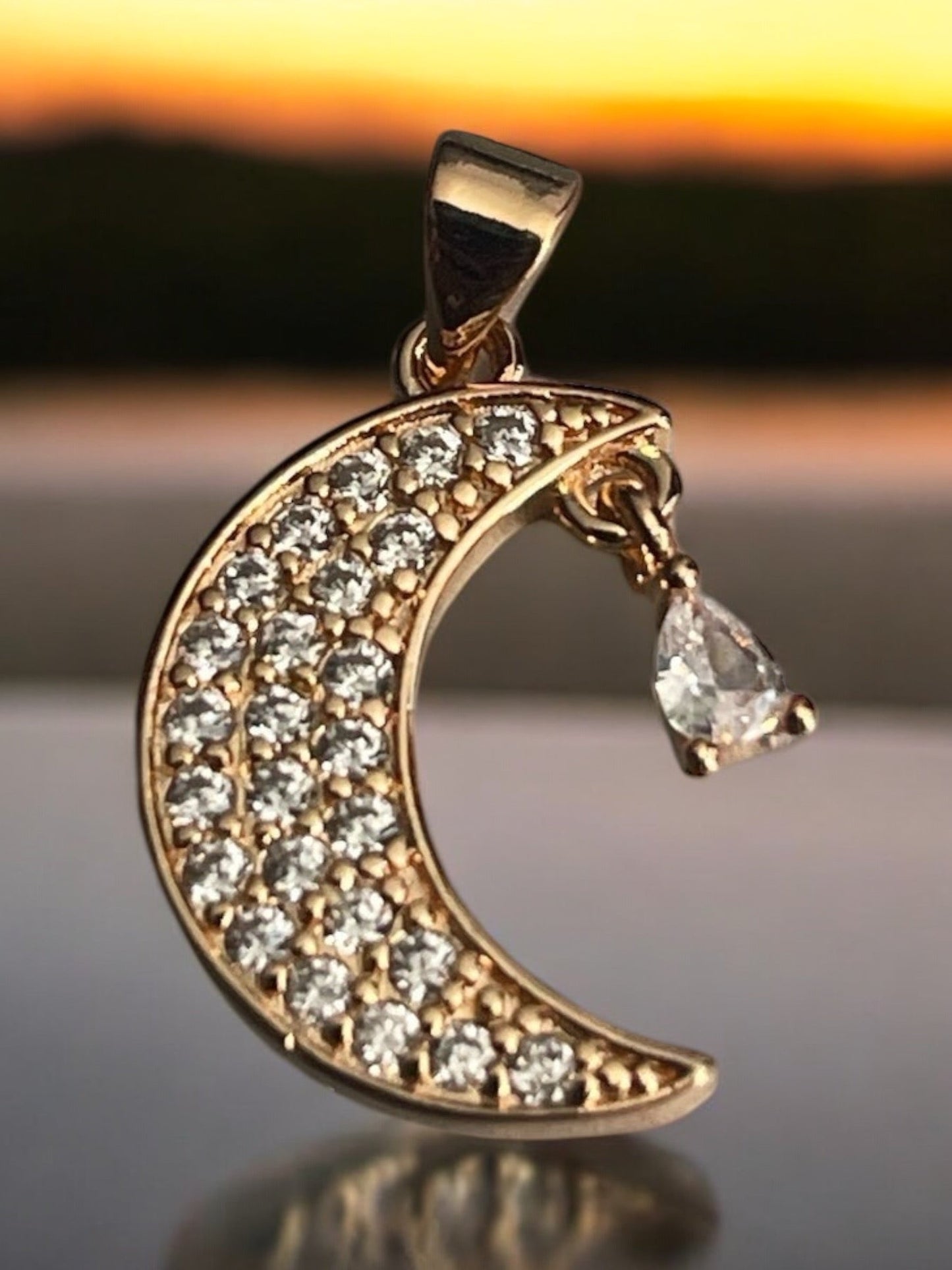 Moon CZ 18k Gold Electroplated Pendant
