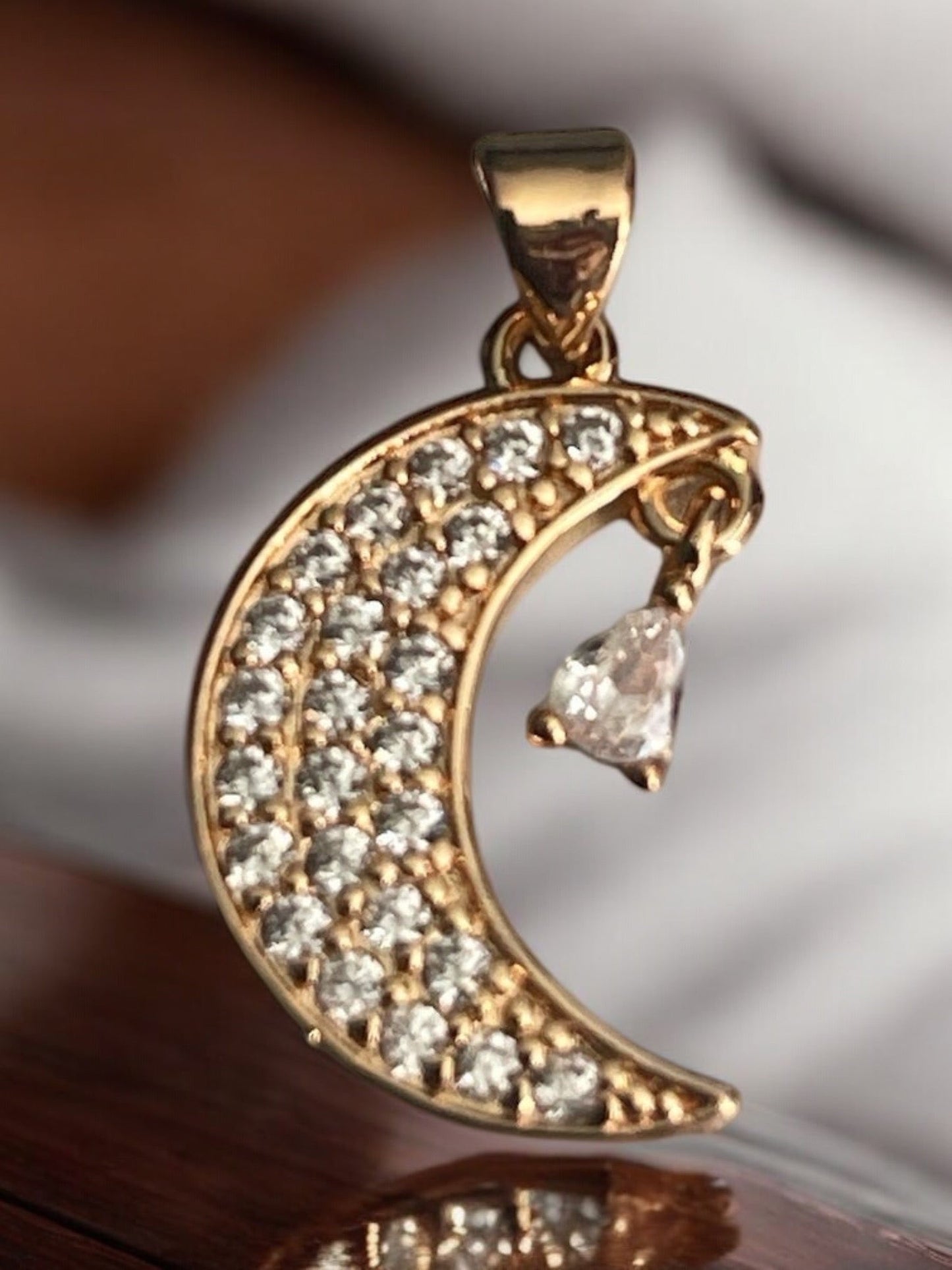 Moon CZ 18k Gold Electroplated Pendant