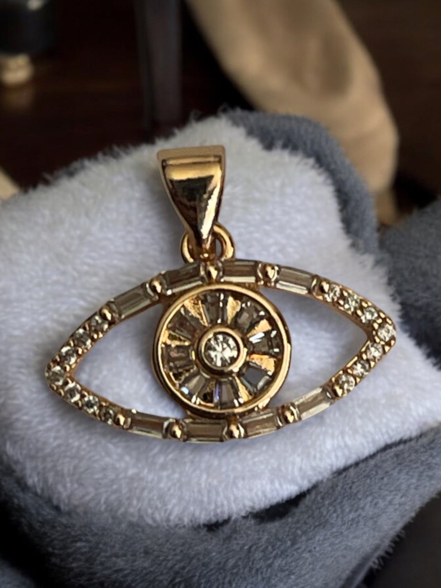 Evil Eye CZ 14k Gold Electroplated Pendant