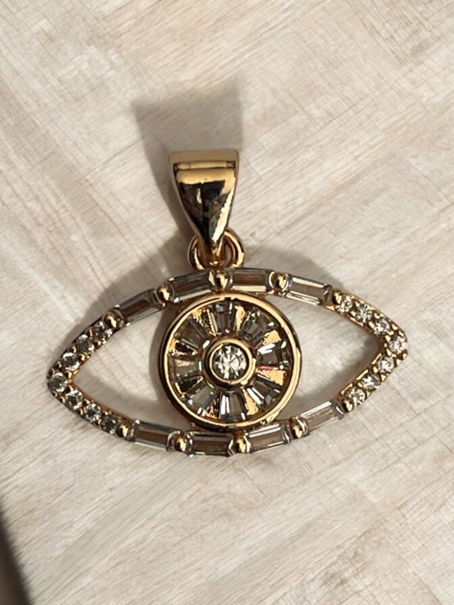Evil Eye Design with Cz Stones 14k Gold Electroplated Pendant