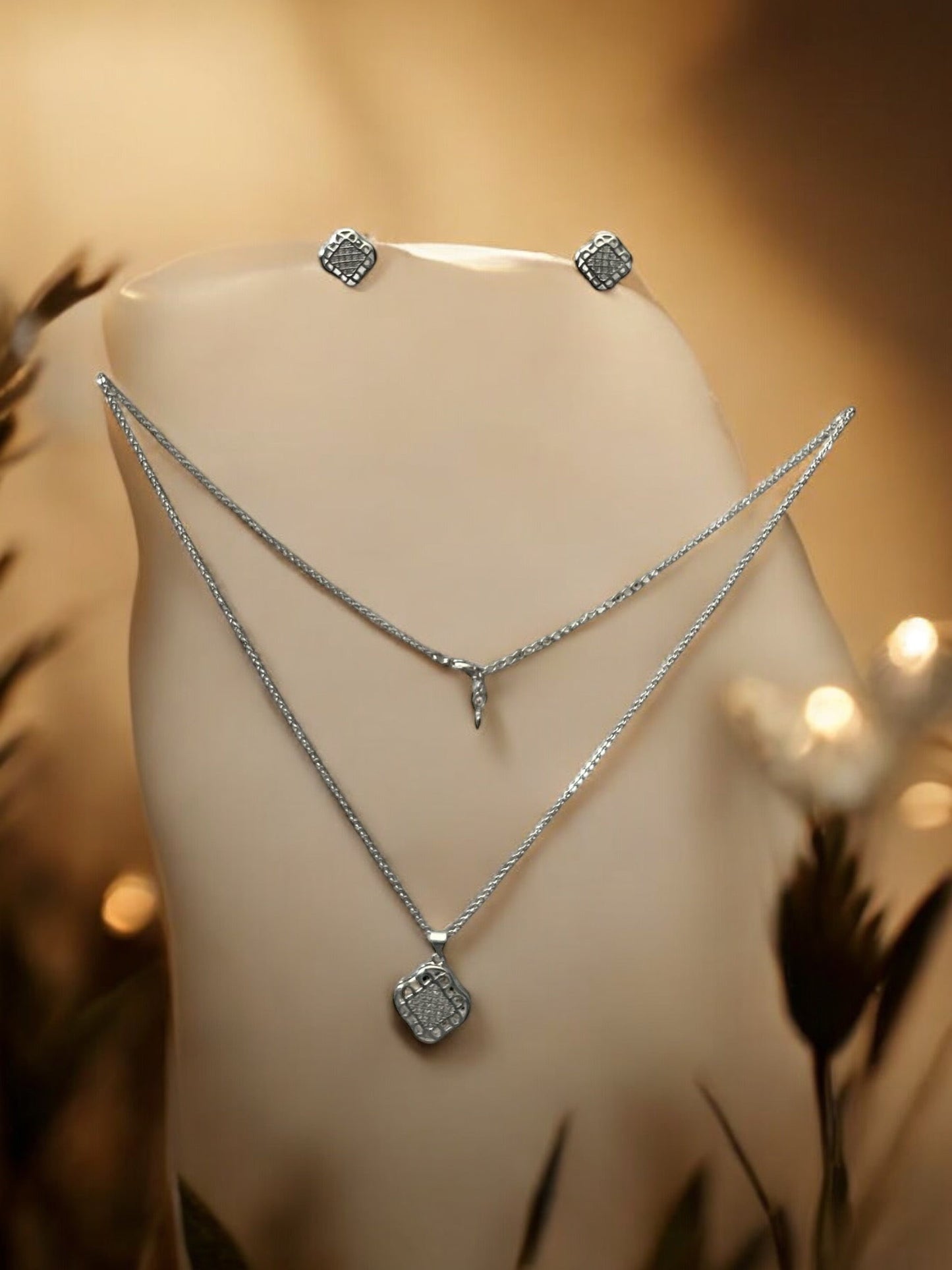 Clover Style Rhodium Electroplated Set