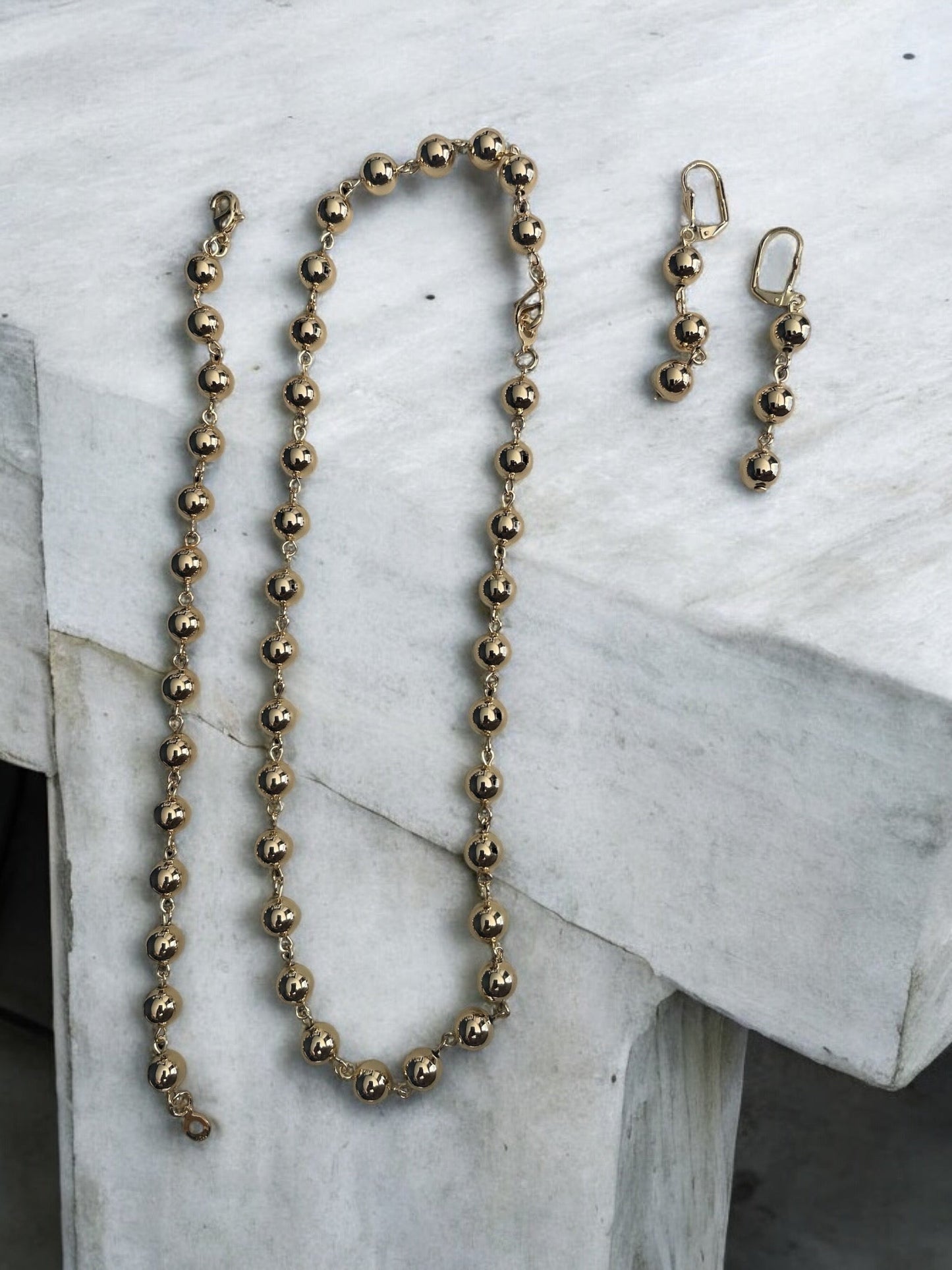 Beaded Strand 14k Gold Electroplated Set