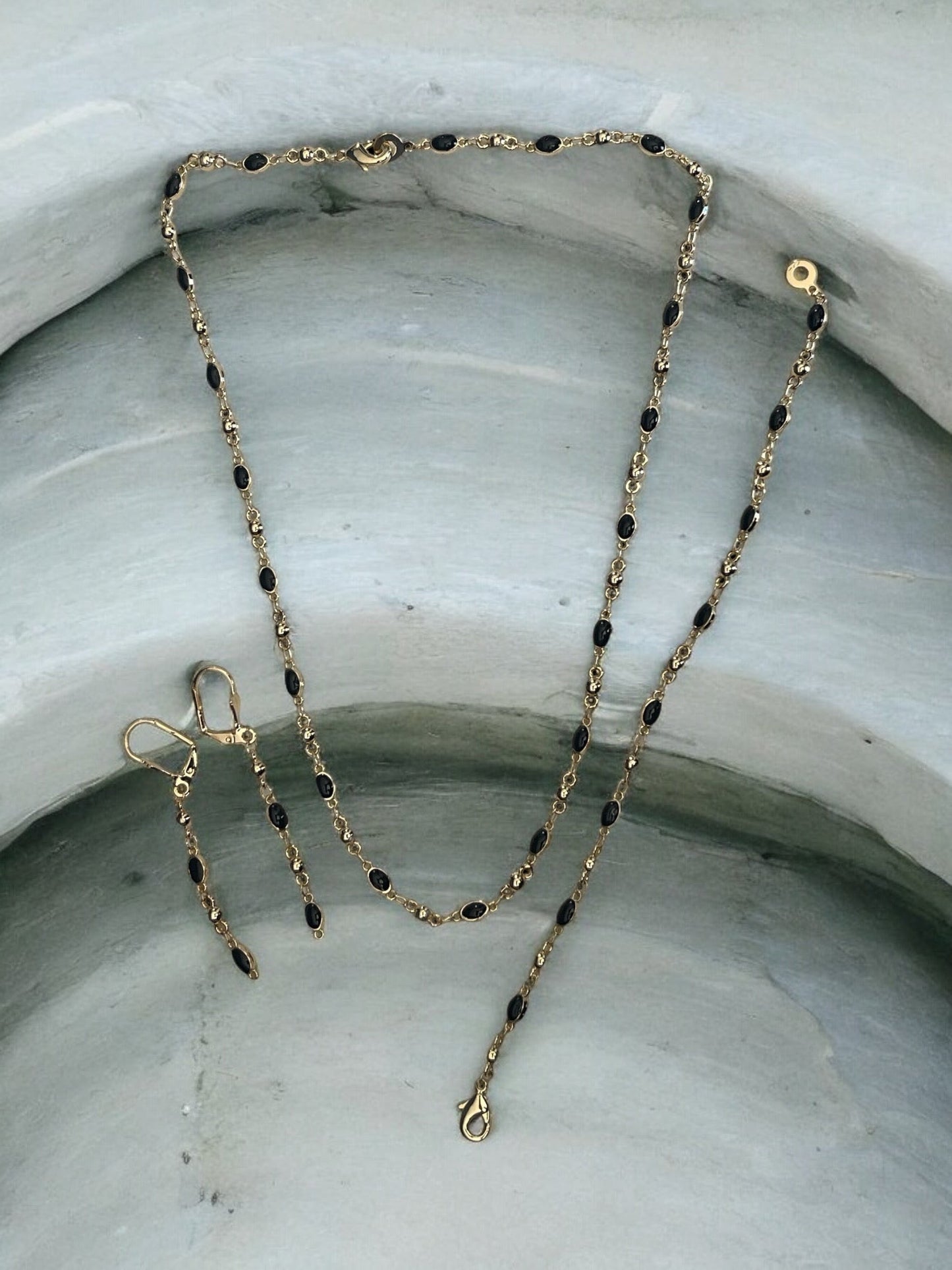 Oval Color Beaded 14k Gold Electroplated Set