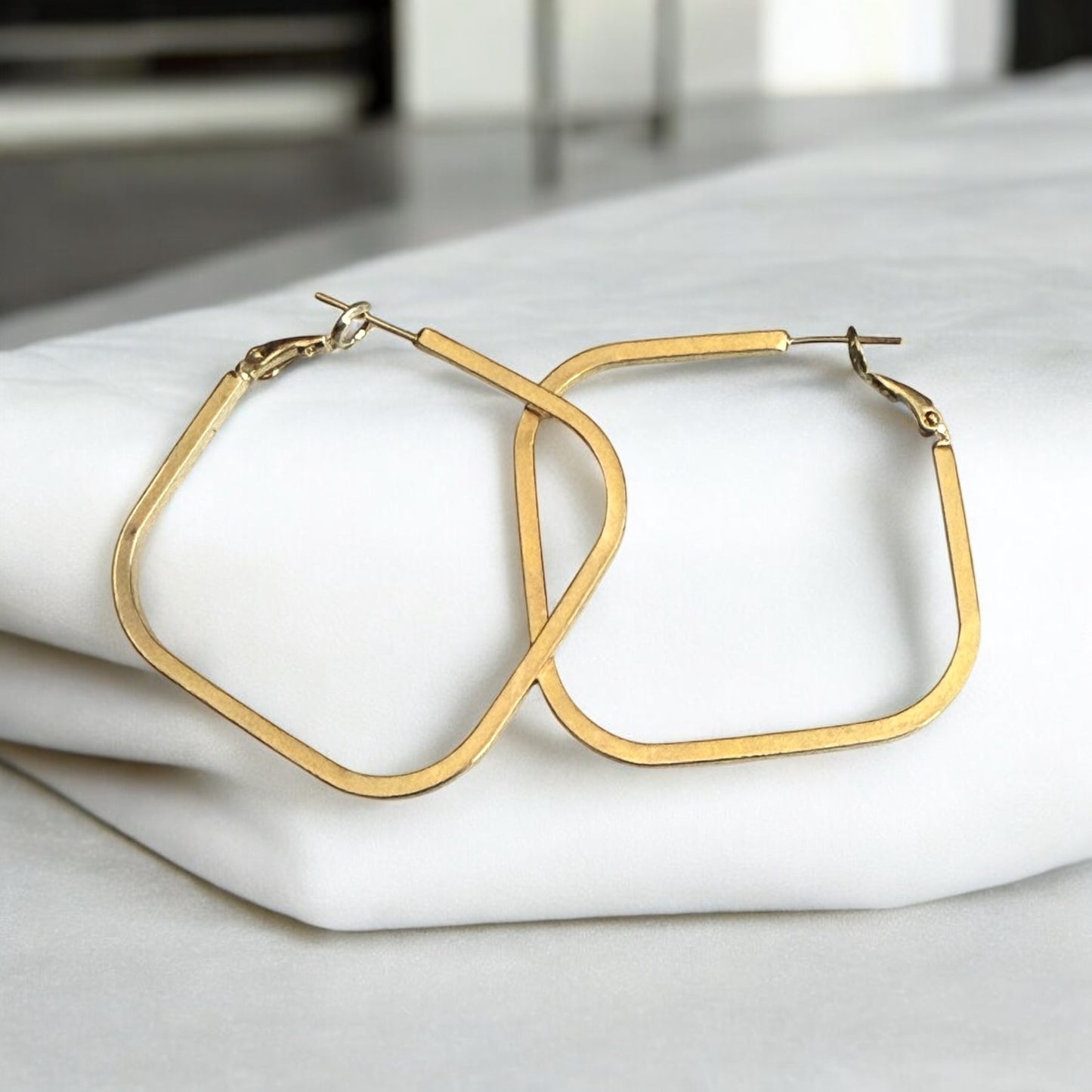 Square 14k Gold Electroplated Hoop Earrings