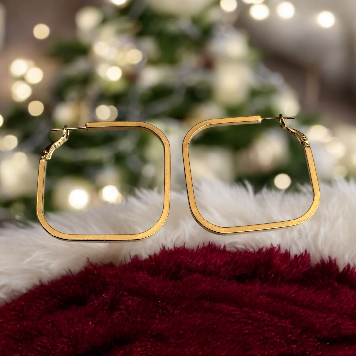 Square 14k Gold Electroplated Hoop Earrings