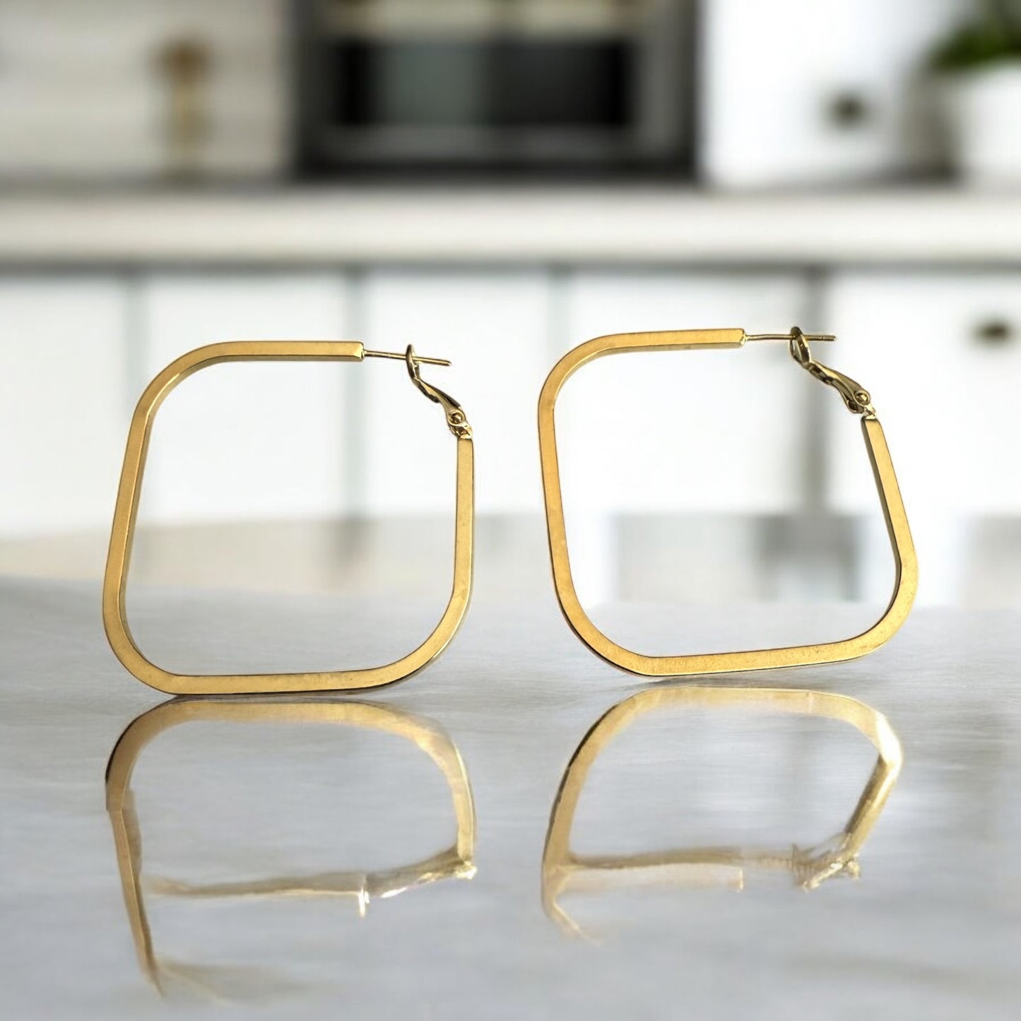Square 14k Gold Electroplated Hoop Earrings