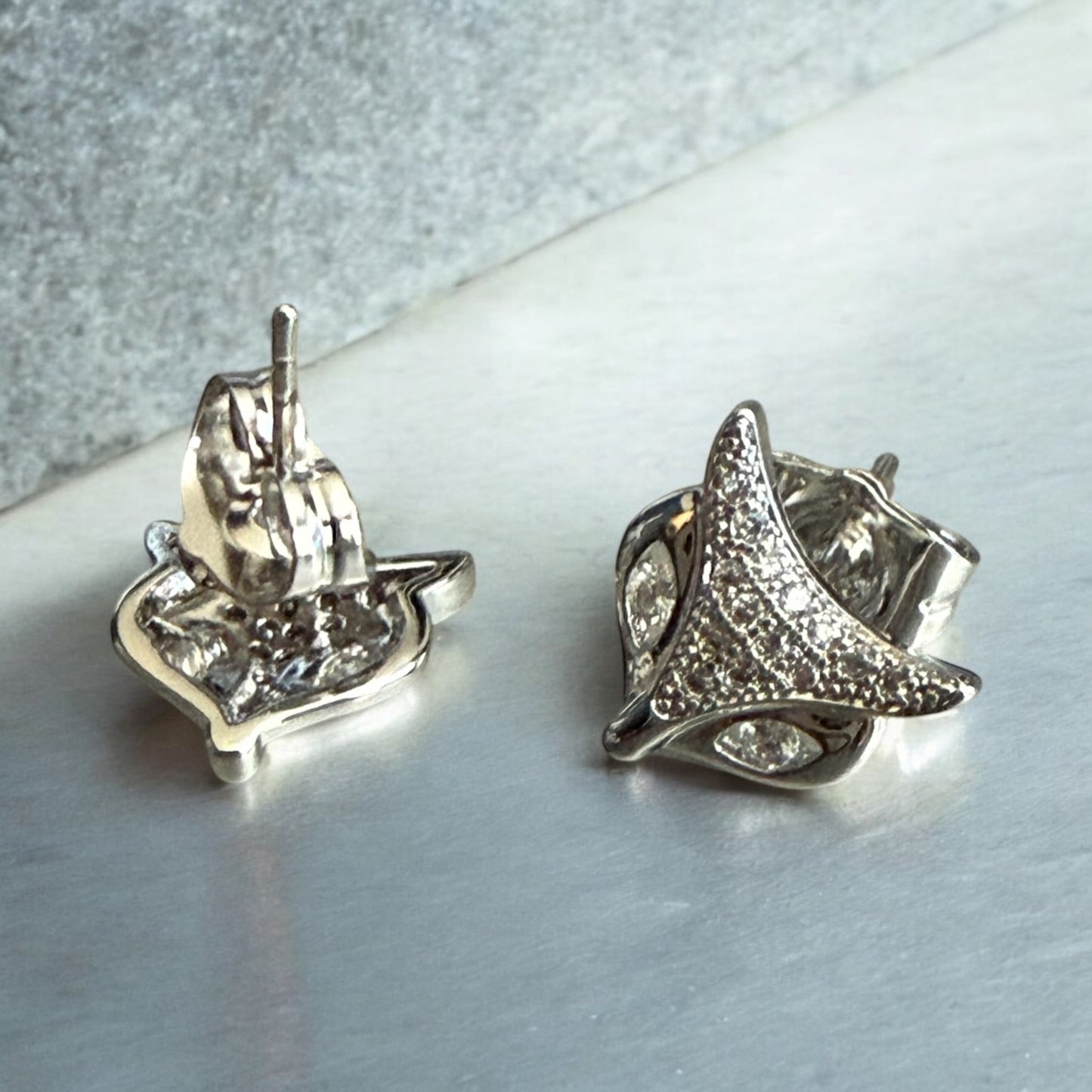 Fox with CZ Rhodium Electroplated Post Back Earrings