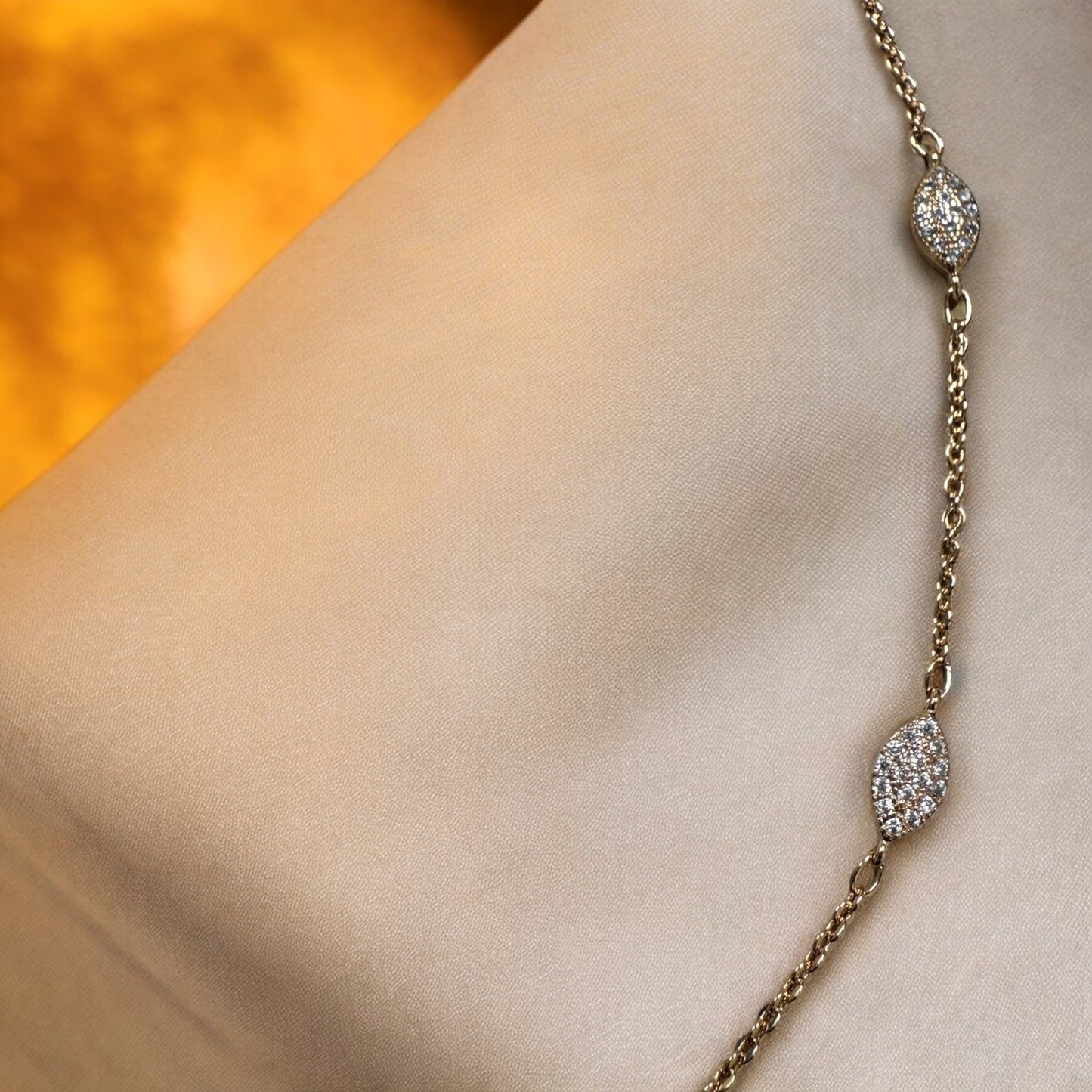 Oval CZ Bead 18k Gold Electroplated Ankle Bracelet