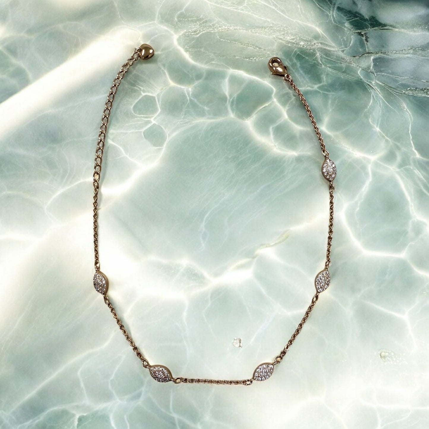 Oval CZ Bead 18k Gold Electroplated Ankle Bracelet