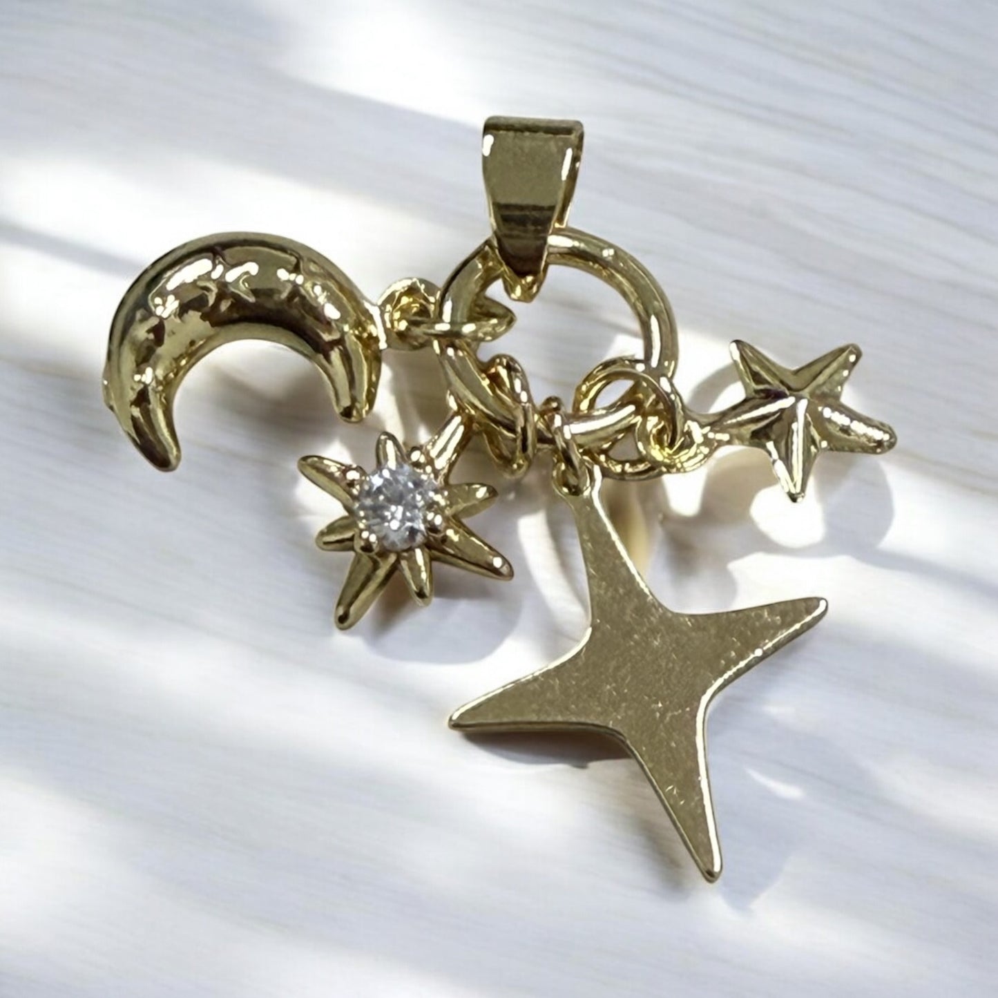 Moon & Stars Style 14k Gold Electroplated Pendant