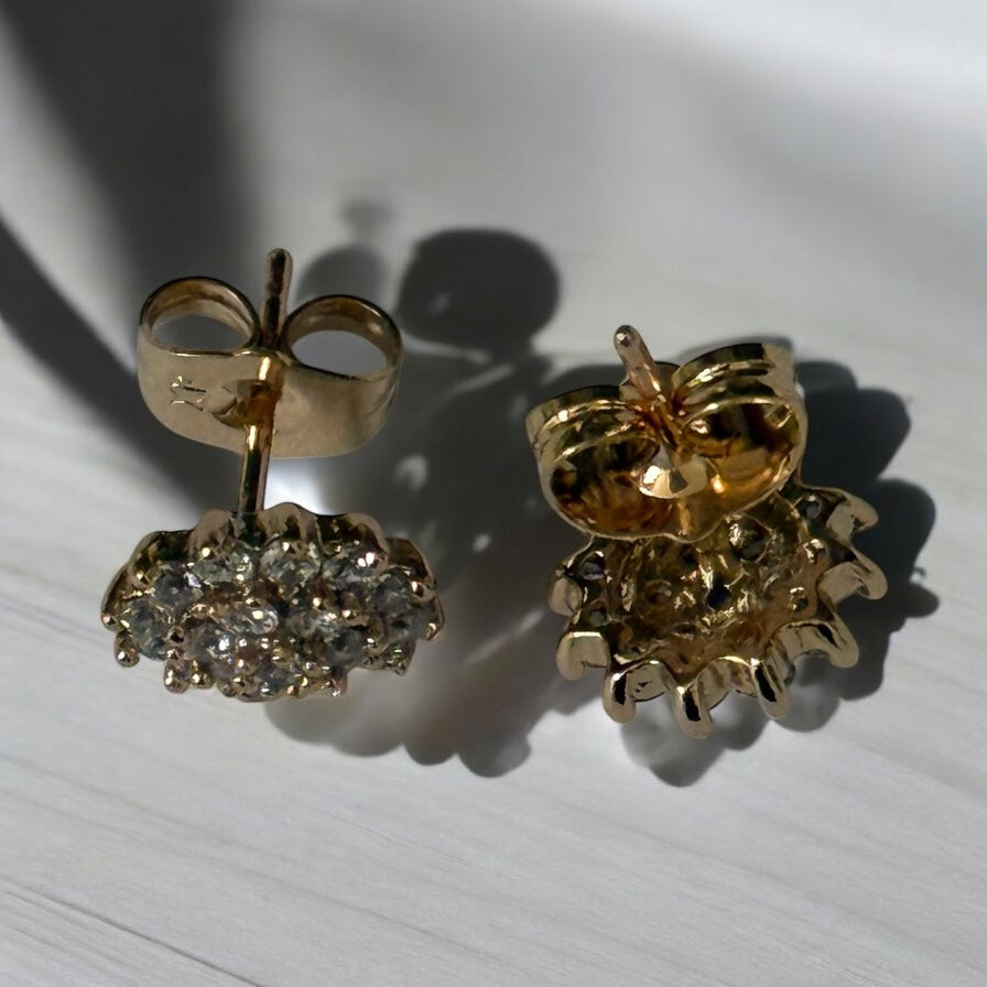 Round CZ 18k Gold Electroplated Post Back Earrings