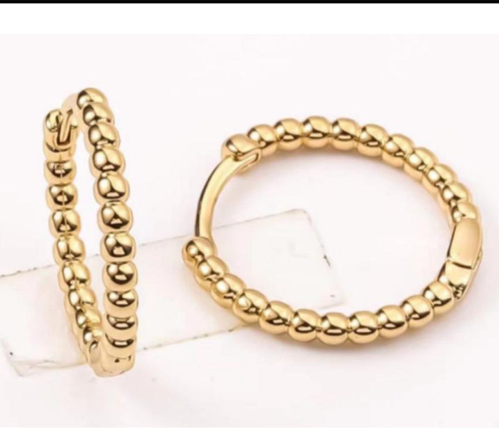 Beaded Strand Style 18k Gold Electroplated Hoop Earrings