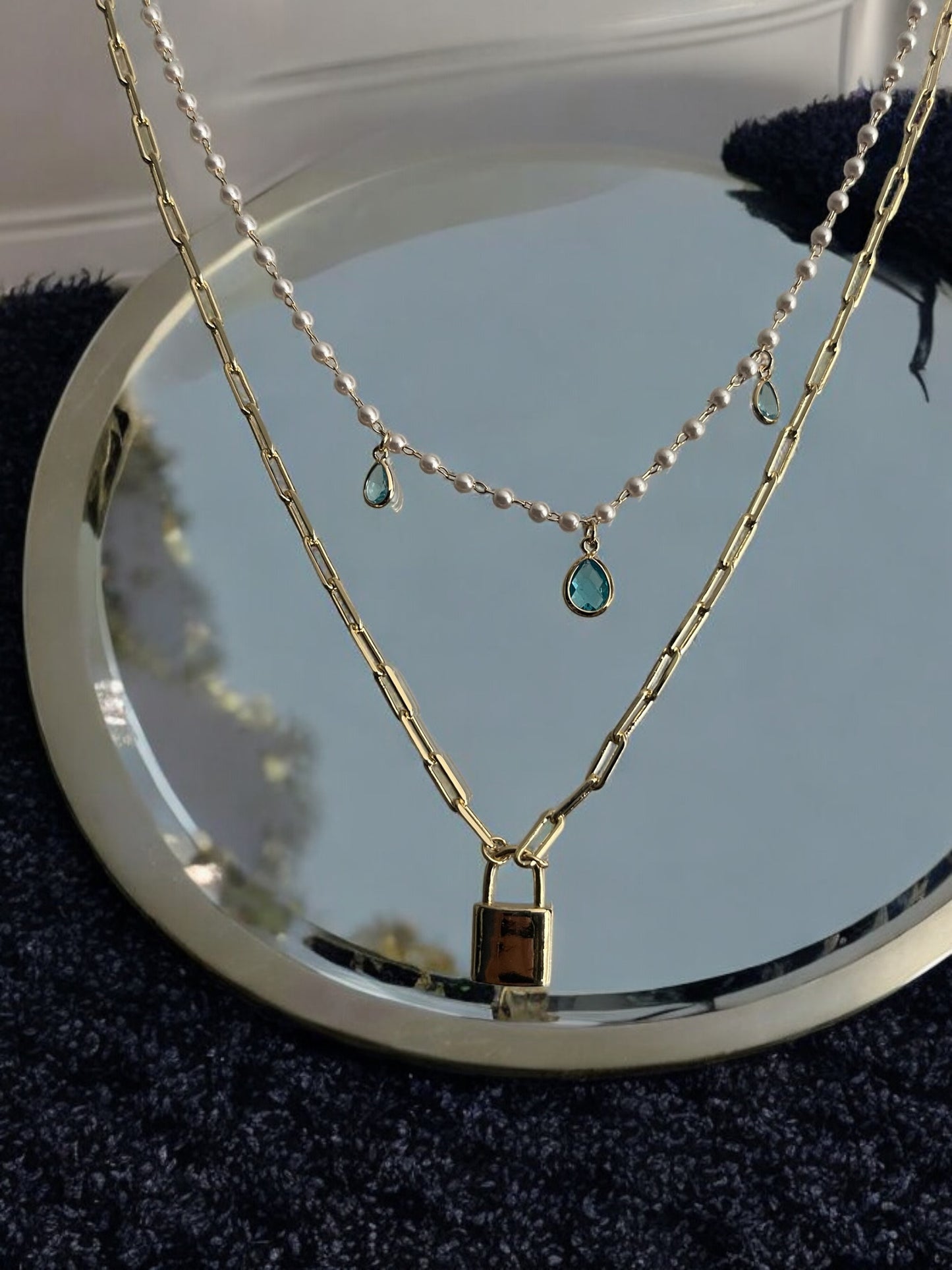Double Layer Lock Pendant 14k Gold Electroplated Necklace