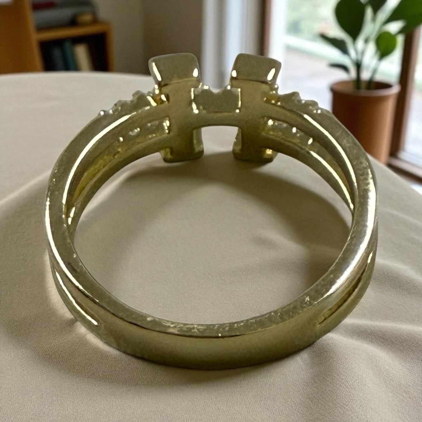 H Letter with Cz 14k Gold Electroplated Ring