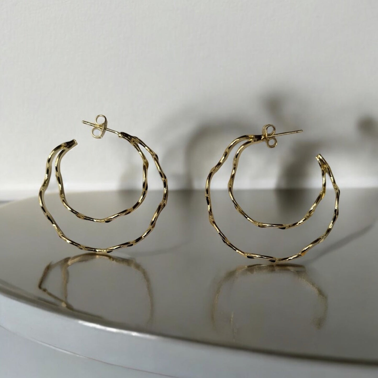 Wavy Double LIne 14k Gold Electroplated Earrings