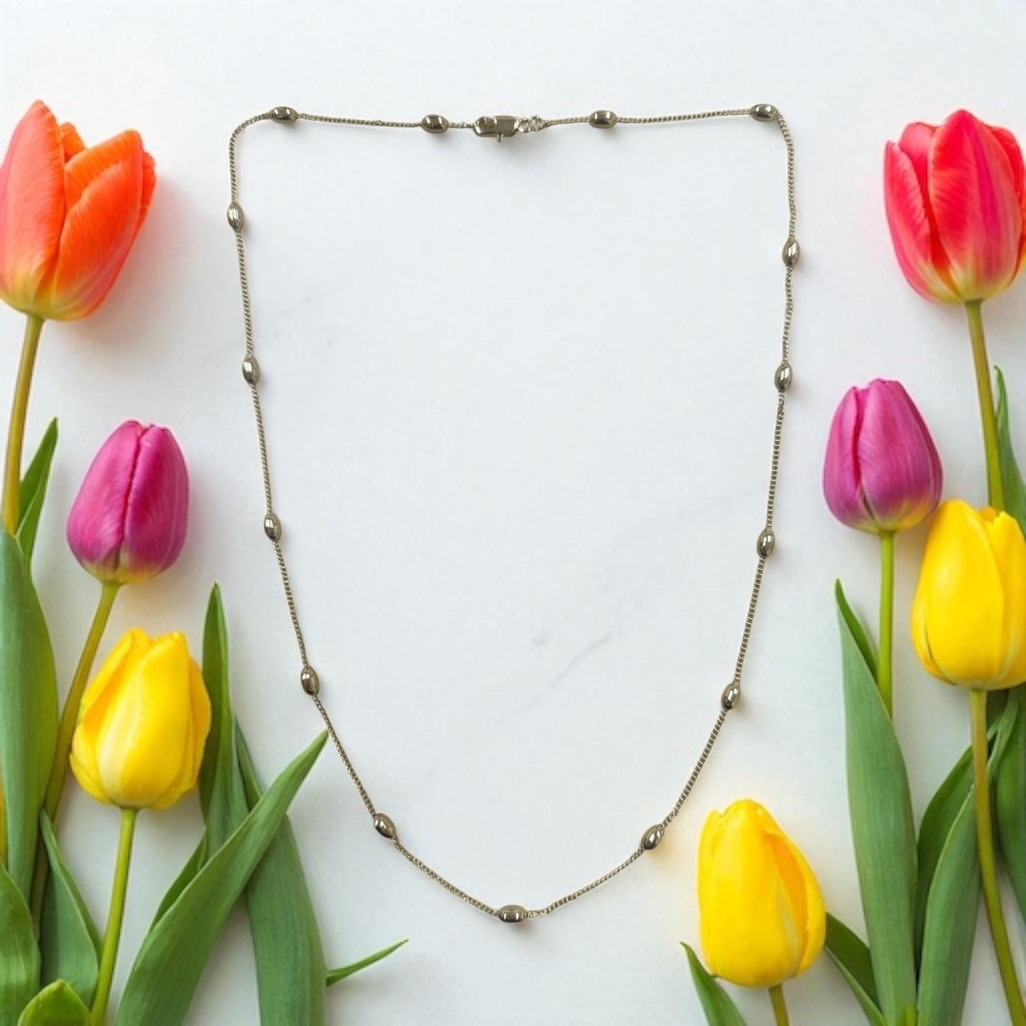 Oval Beaded 14k Gold Electroplated Chain